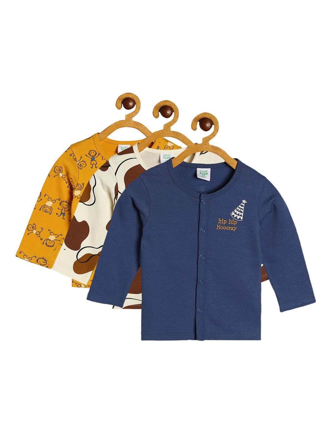 

MINI KLUB Boys Pack of 3 Printed Cotton Front Open Vest, Blue