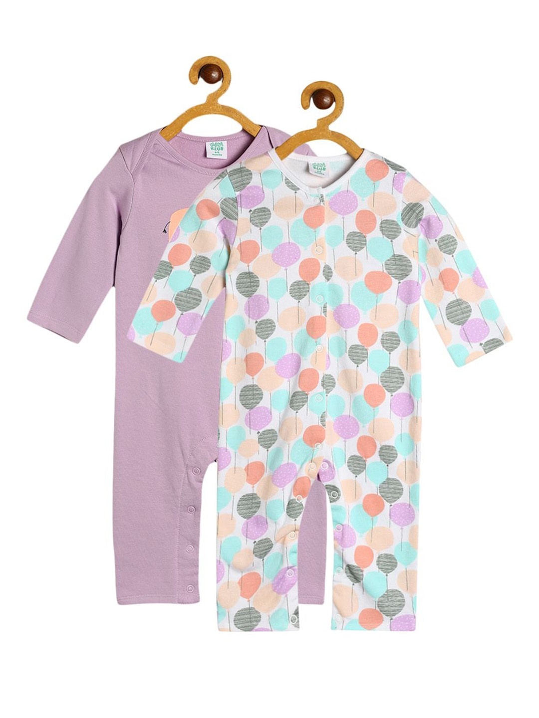 

MINI KLUB Infants Pack Of 2 Solid Pure Cotton Rompers, Purple