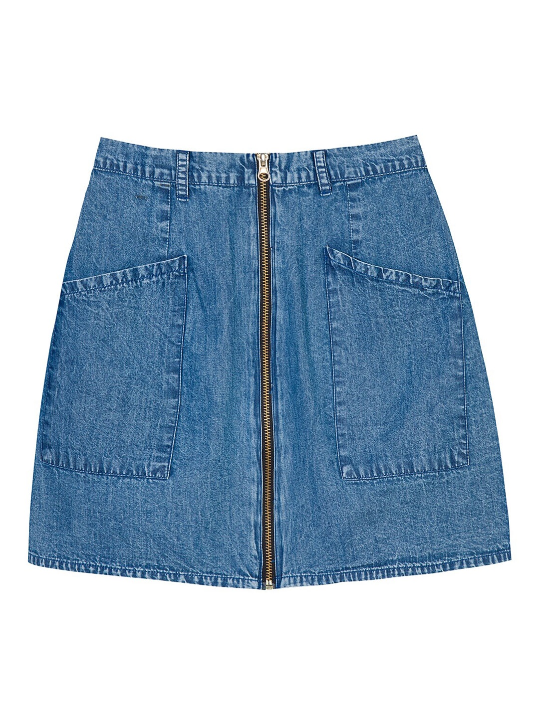 

Budding Bees Girls Denim Side Pocket Skirt With Zipper Opening-Blue
