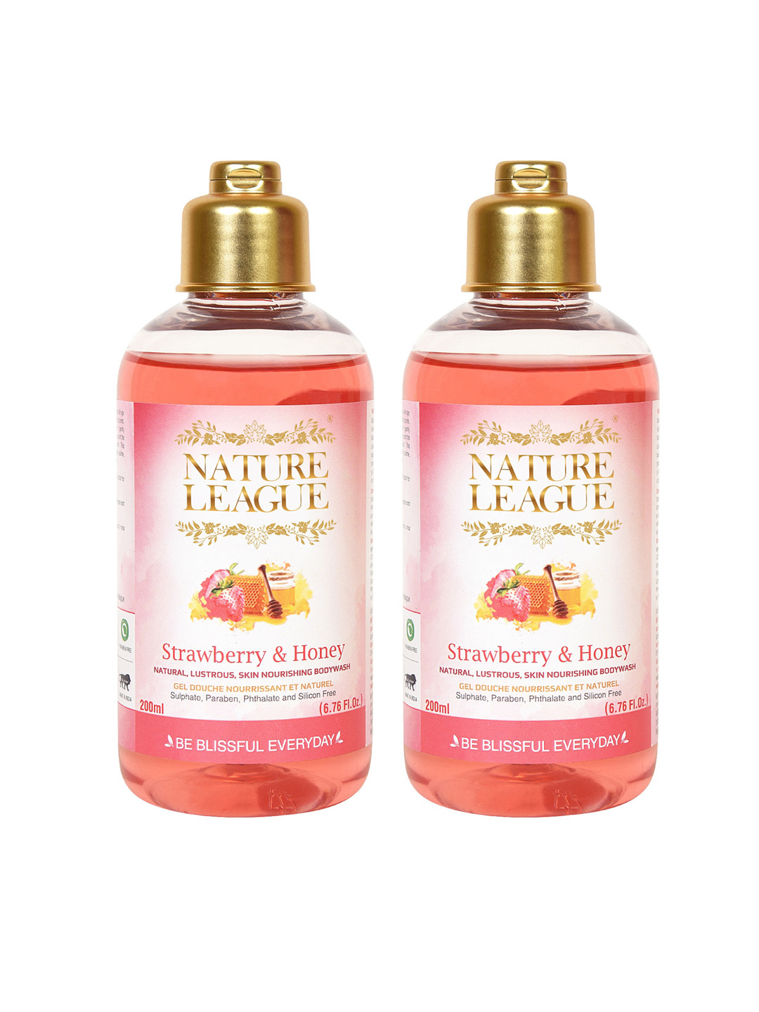 

NATURE LEAGUE Set Of 2 Strawberry & Honey Skin Nourishing Body Wash - 200 ml Each, Pink