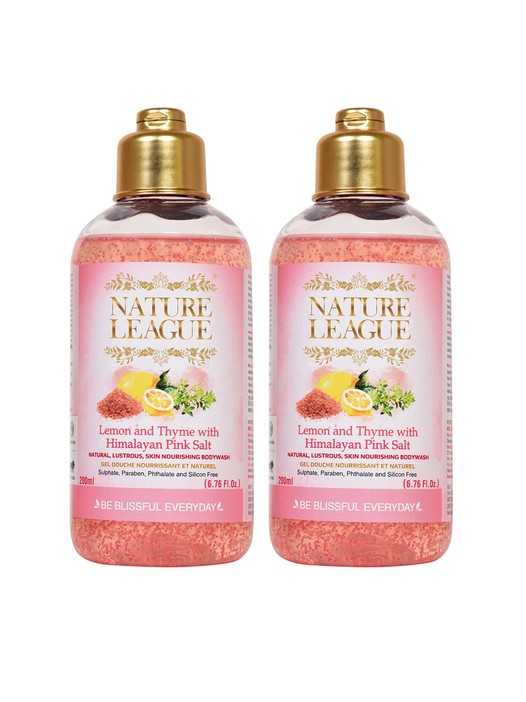 

NATURE LEAGUE Set Of 2 Lemon & Thyme With Himalayan Salt Body Wash, Pink