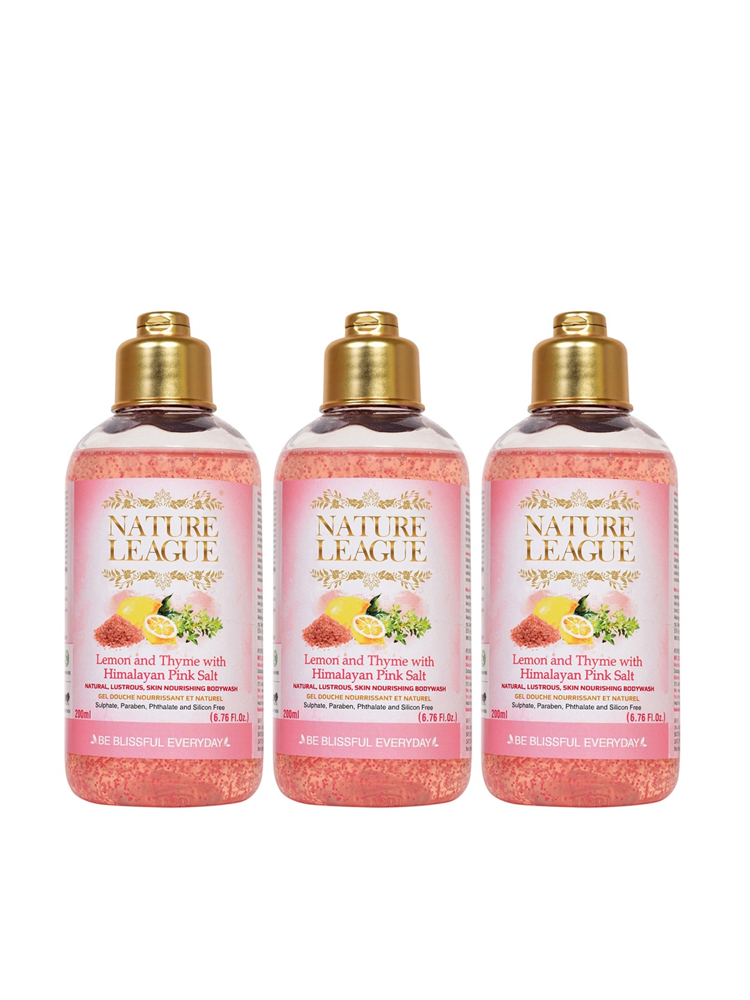 

NATURE LEAGUE Set Of 3 Lemon & Thyme Skin Nourishing Body Wash - 200 ml Each, Pink