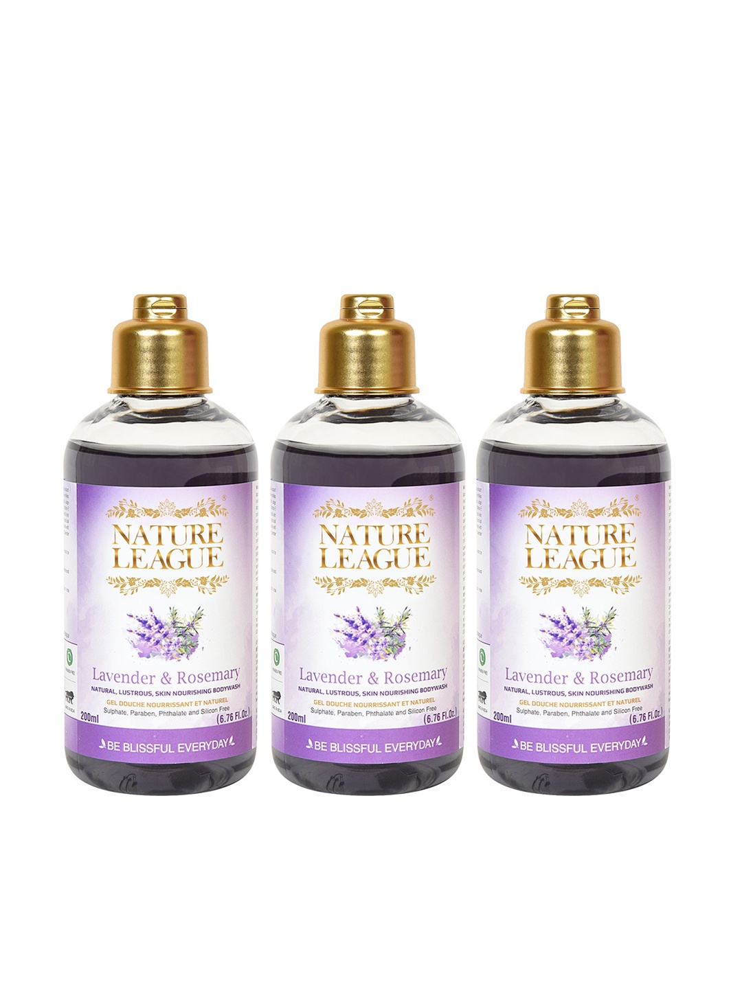 

NATURE LEAGUE Set Of 3 Lavender & Rosemary Skin Nourishing Body Wash - 200 ml Each, Purple