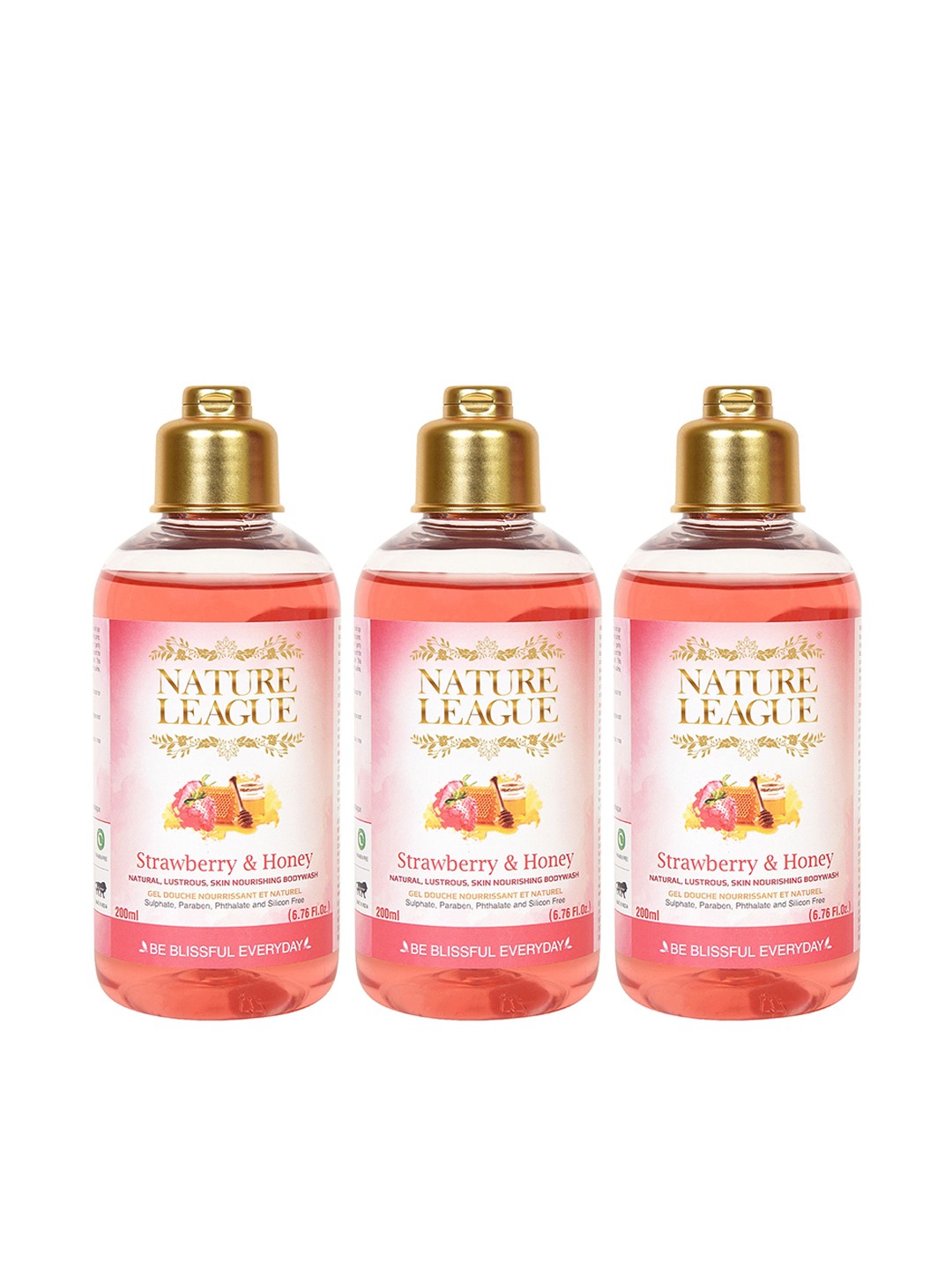 

NATURE LEAGUE Set Of 3 Strawberry & Honey Skin Nourishing Body Wash - 200 ml Each, Pink
