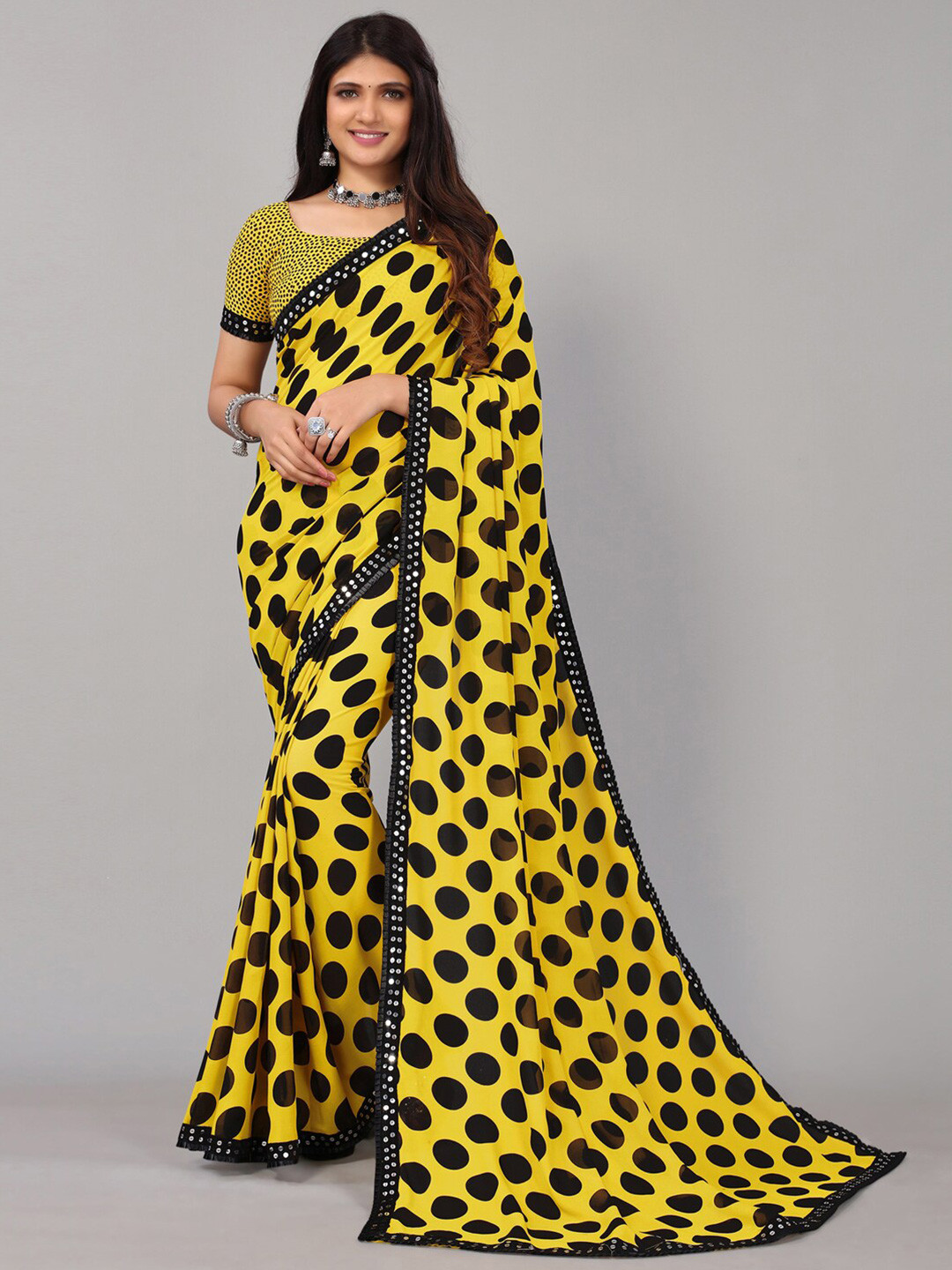 

Mitera Yellow & Black Sequinned Saree