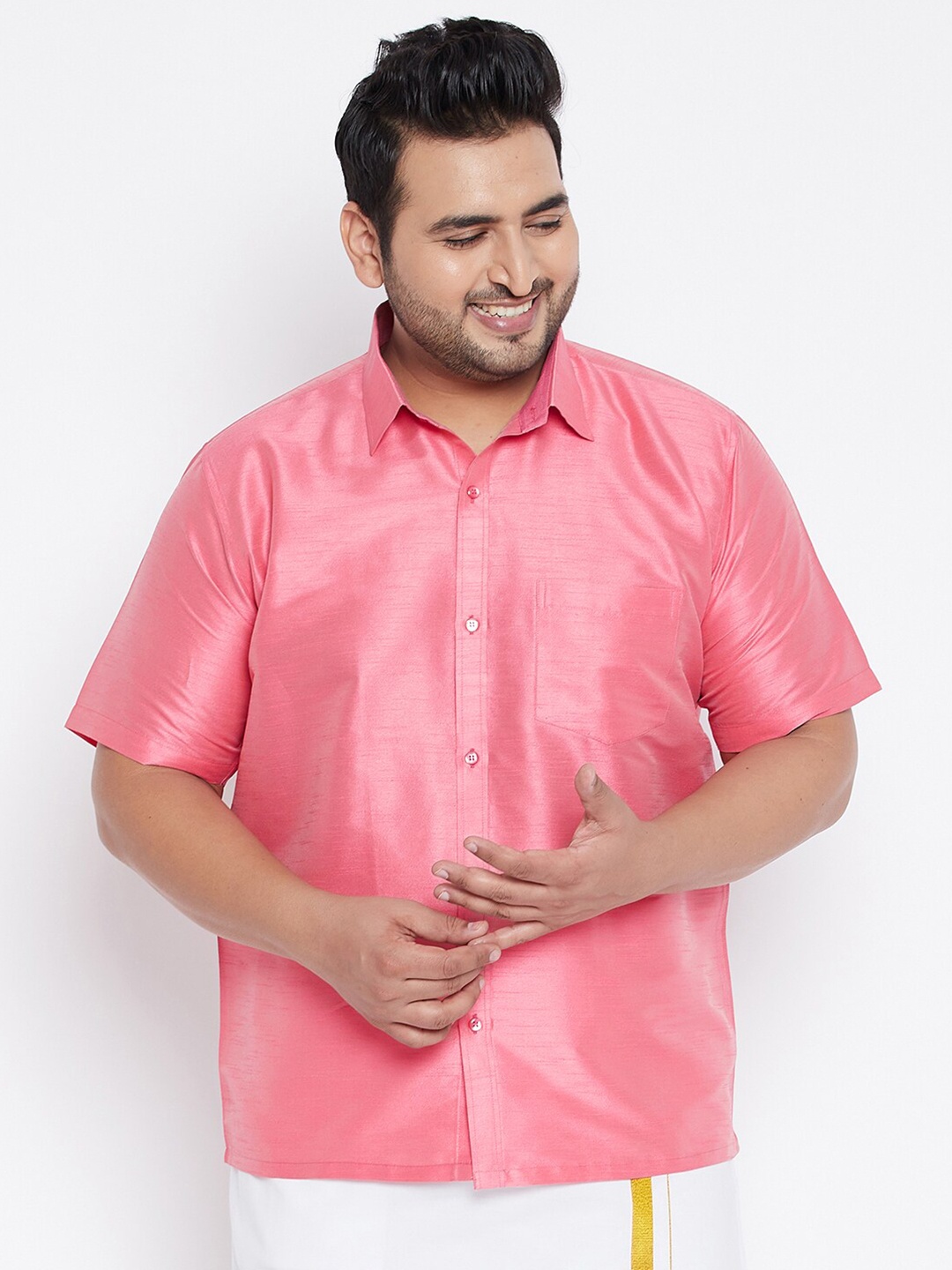 

VASTRAMAY Men Pink Premium Half Sleeves Ethnic Shirt