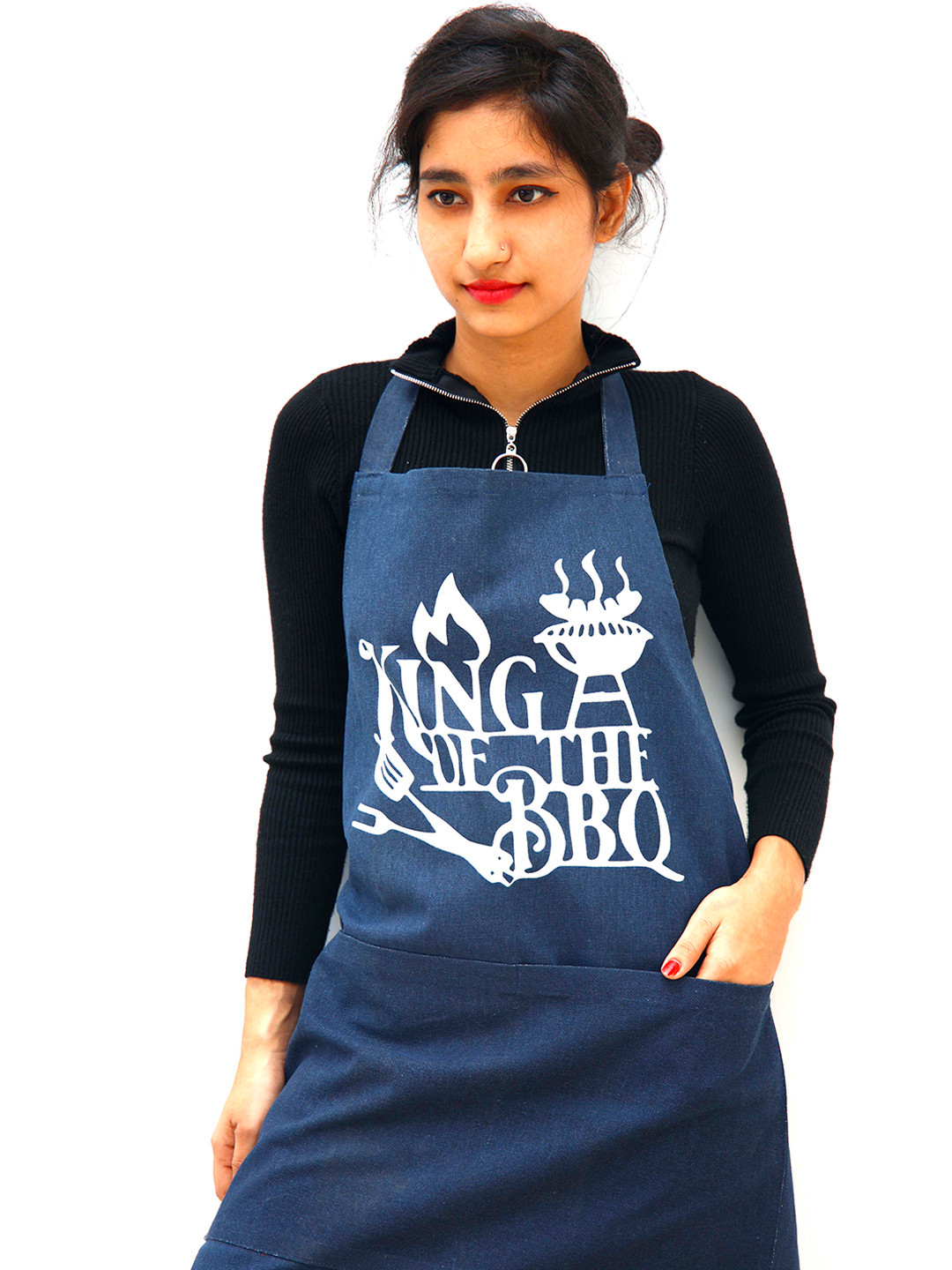 

Ariana Unisex Navy Blue & White Printed Pure Cotton Aprons