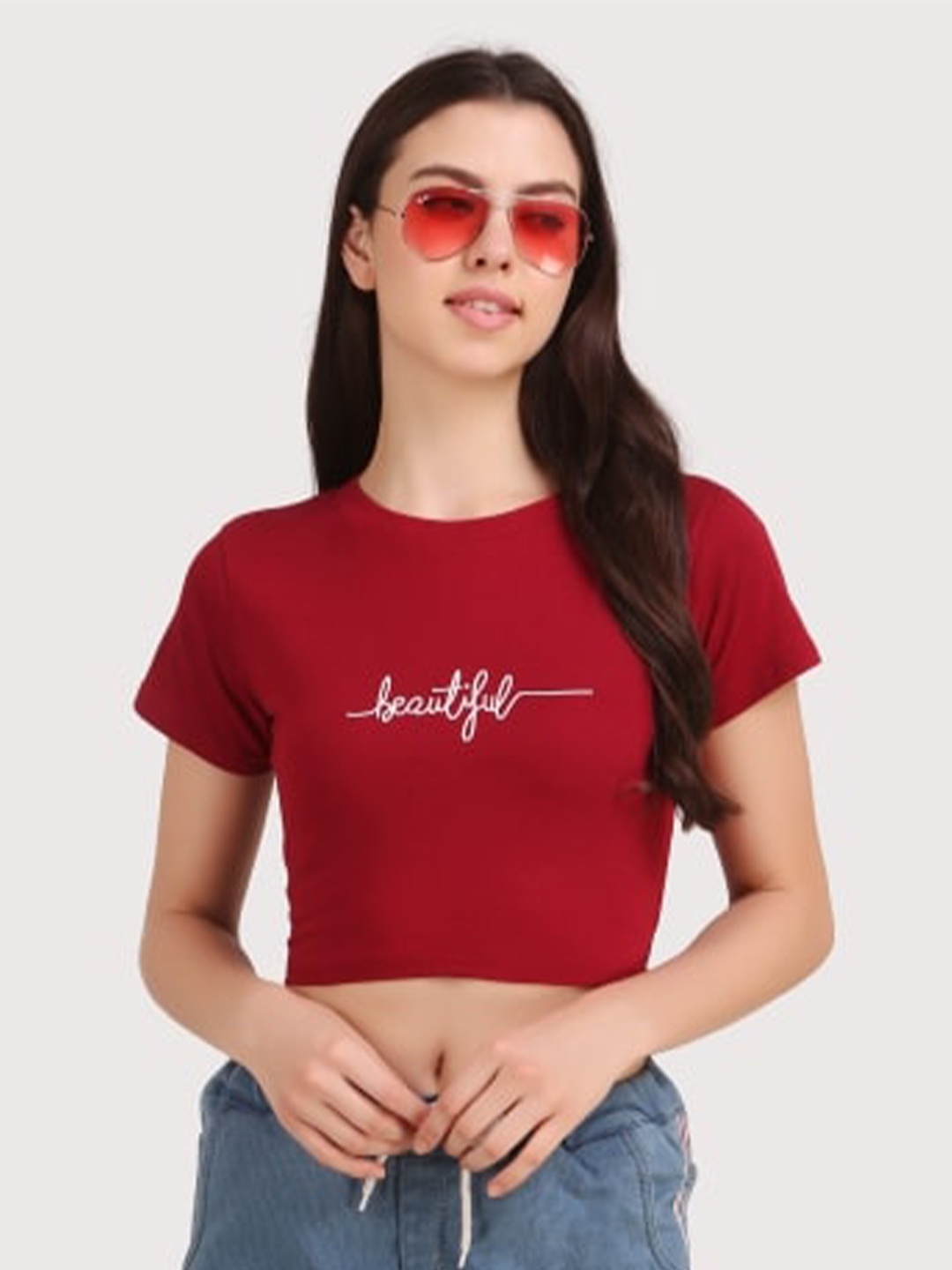

TRENDY RABBIT Maroon Print Crop Top