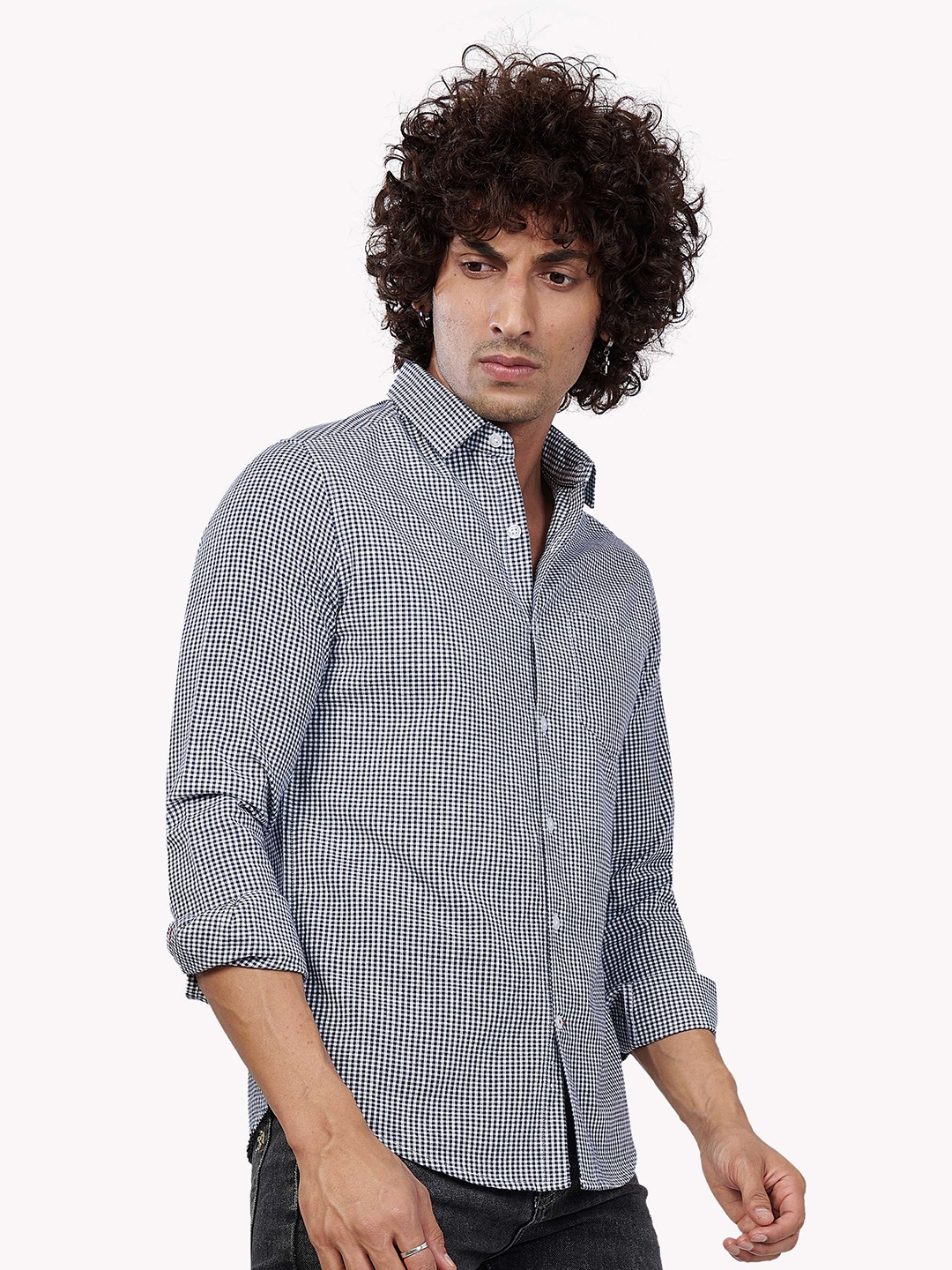 

VASTRADO Men Navy Blue Micro Checks Checked Casual Shirt