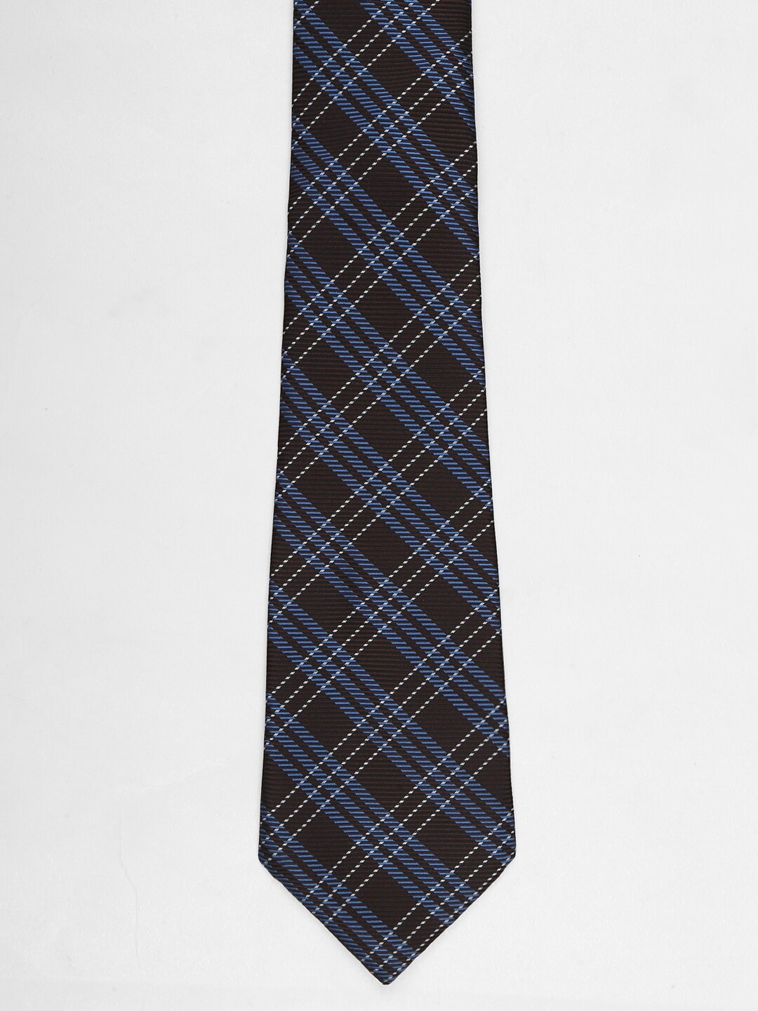 

American Crew Men Brown & White Checked Broad Tie