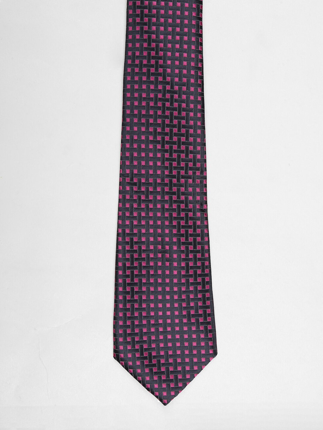 

American Crew Men Black & Pink Checked Broad Tie