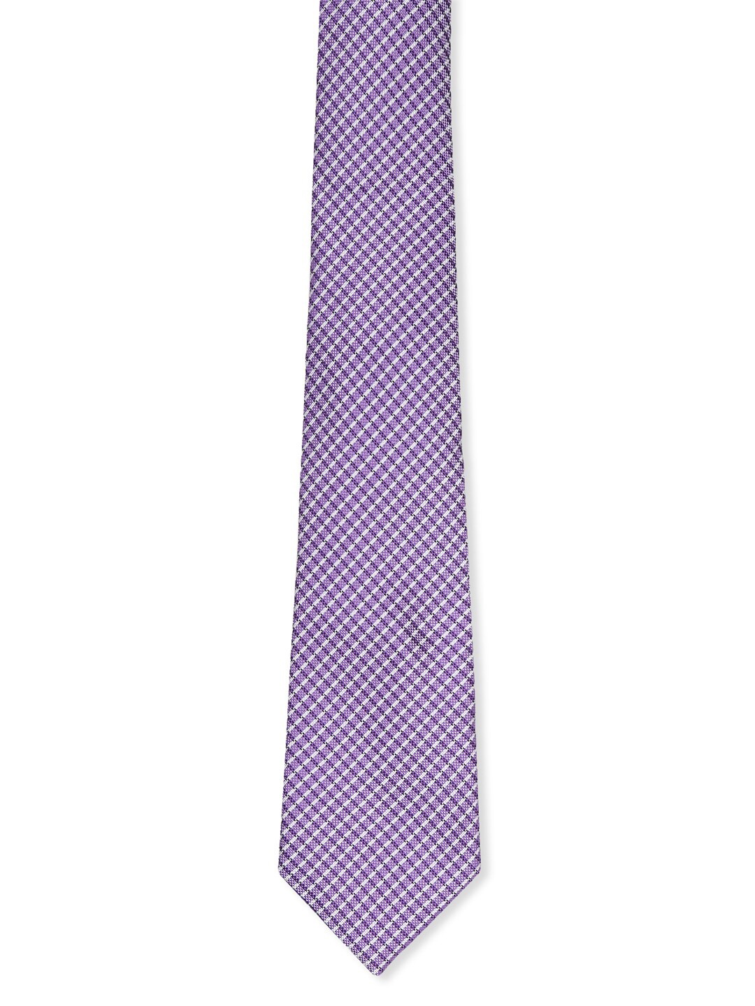 

American Crew Men Lavender & White Checked Broad Tie