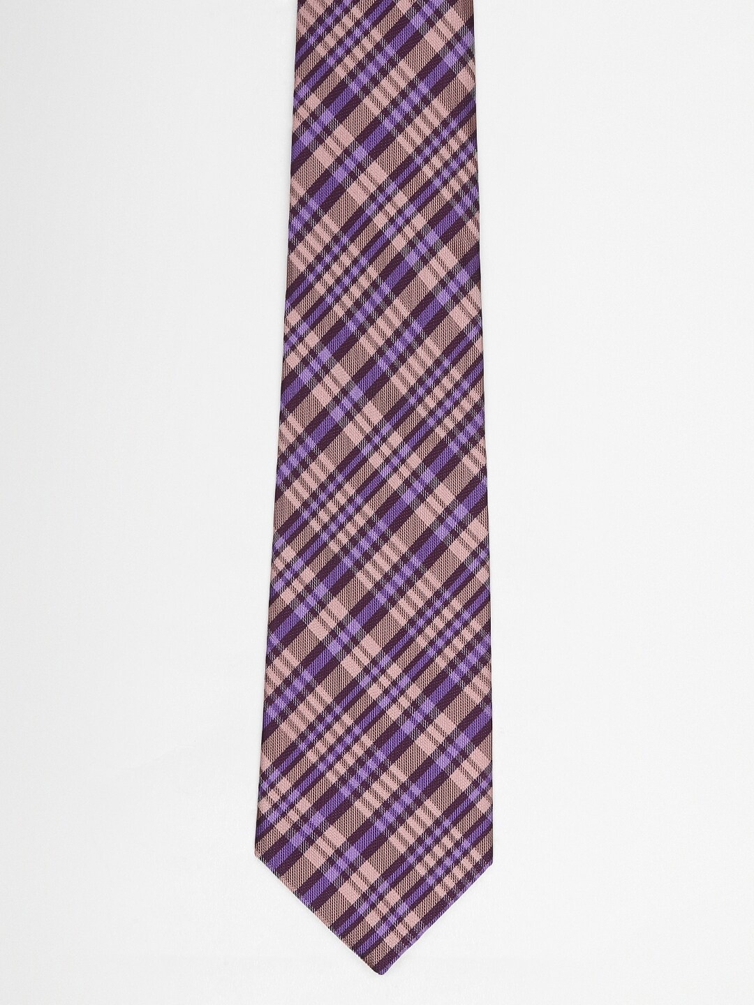 

American Crew Men Brown & Purple Checked Broad Tie