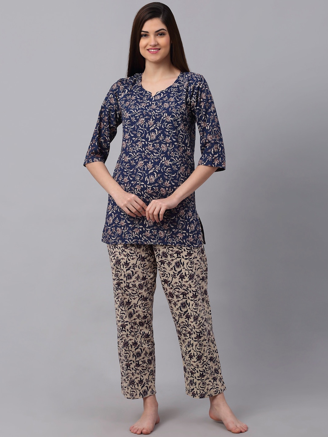 

NEUDIS Women Blue & White Printed Night suit