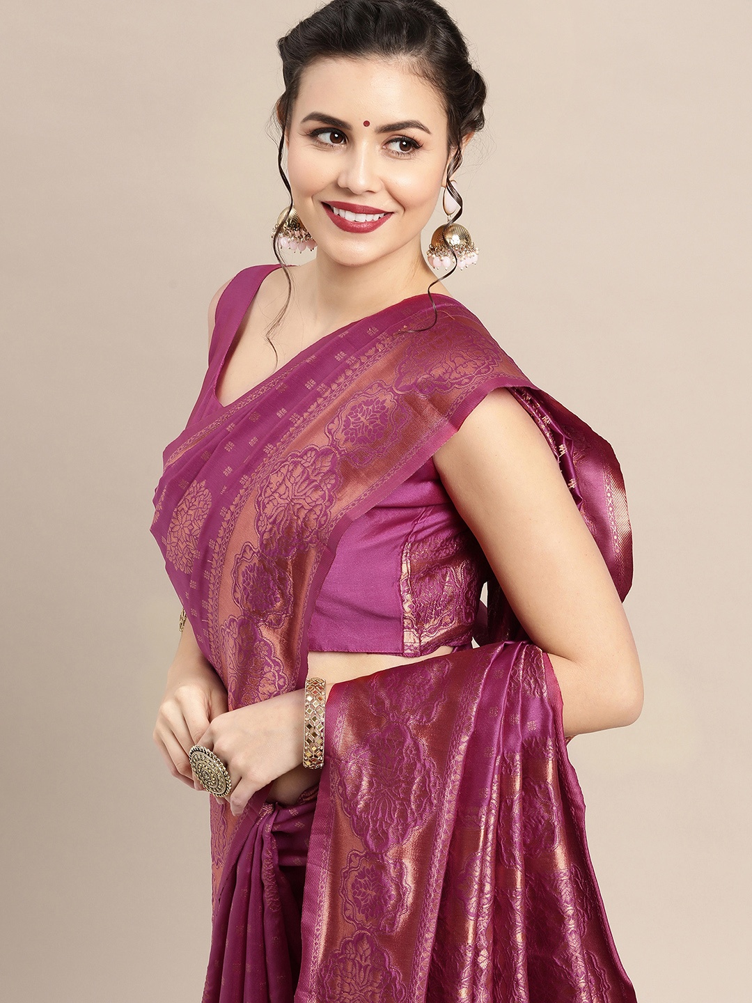 

Saree mall Magenta & Copper-Coloured Ethnic Motifs Zari Banarasi Sarees