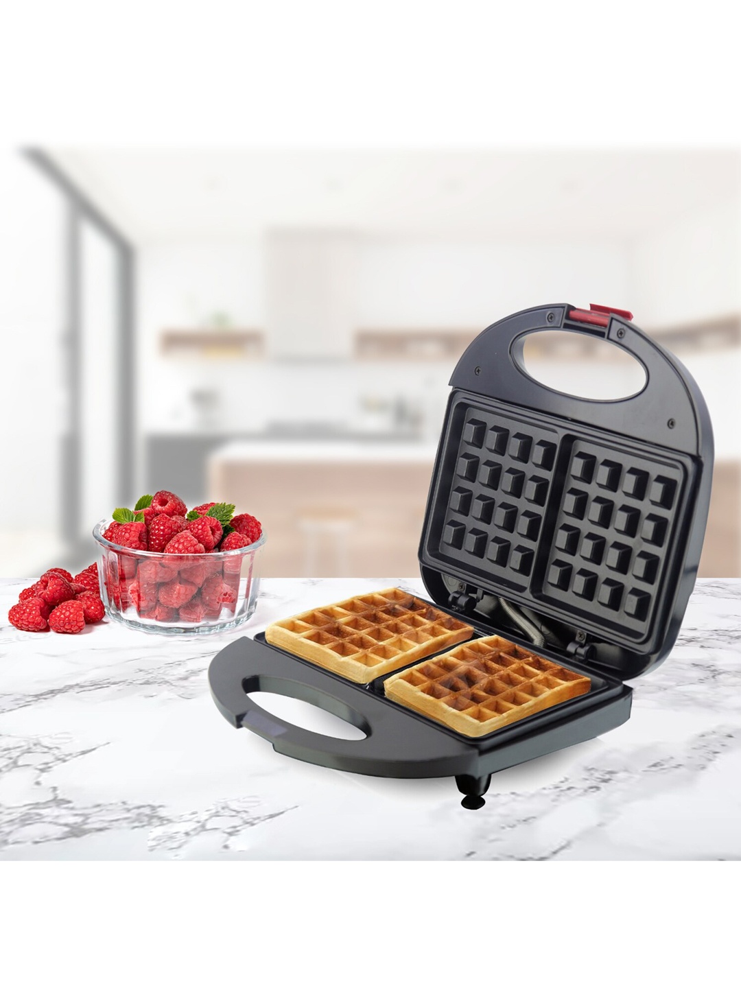 

Eslite Black Solid 750W Grill Waffle Non Stick Plates Automatic Cut Off Sandwich Maker