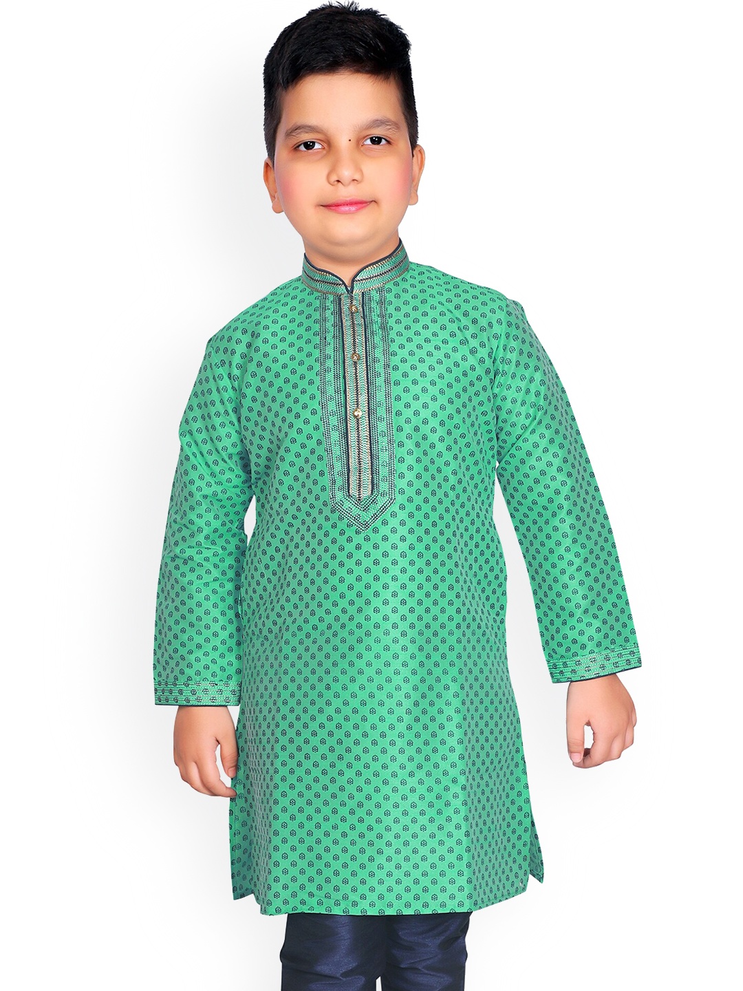 

KIDS FARM Boys Green Ethnic Motifs Kurta with Pyjamas
