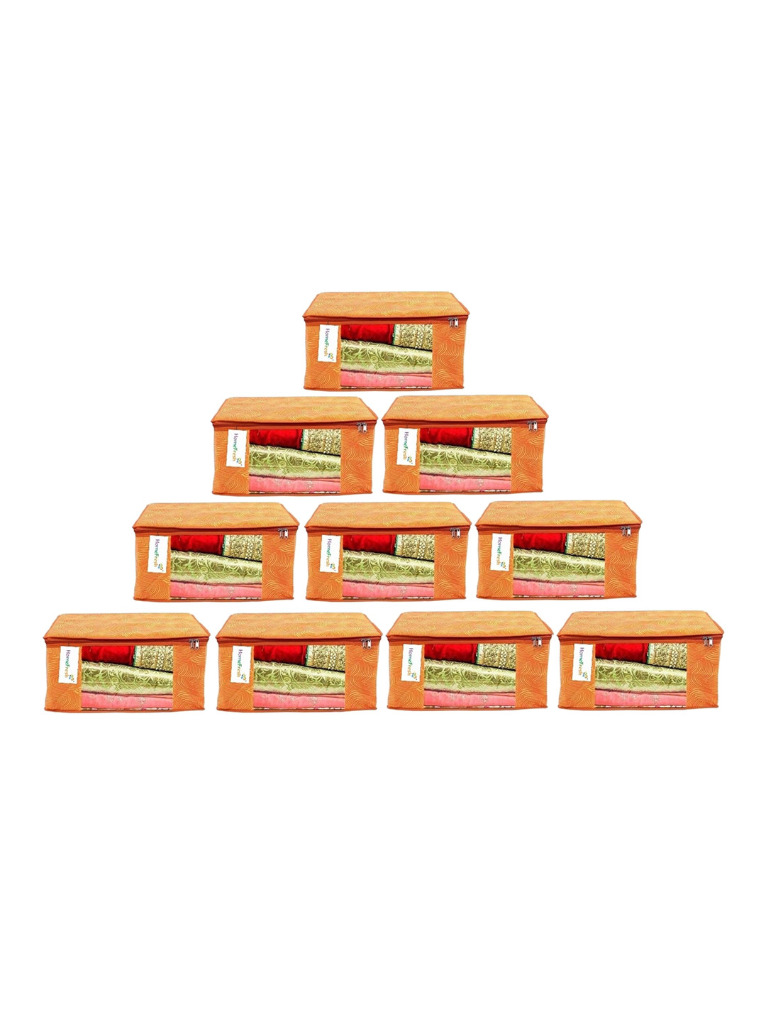 

Home Fresh Set Of 10 Orange Printed Saree Organisers