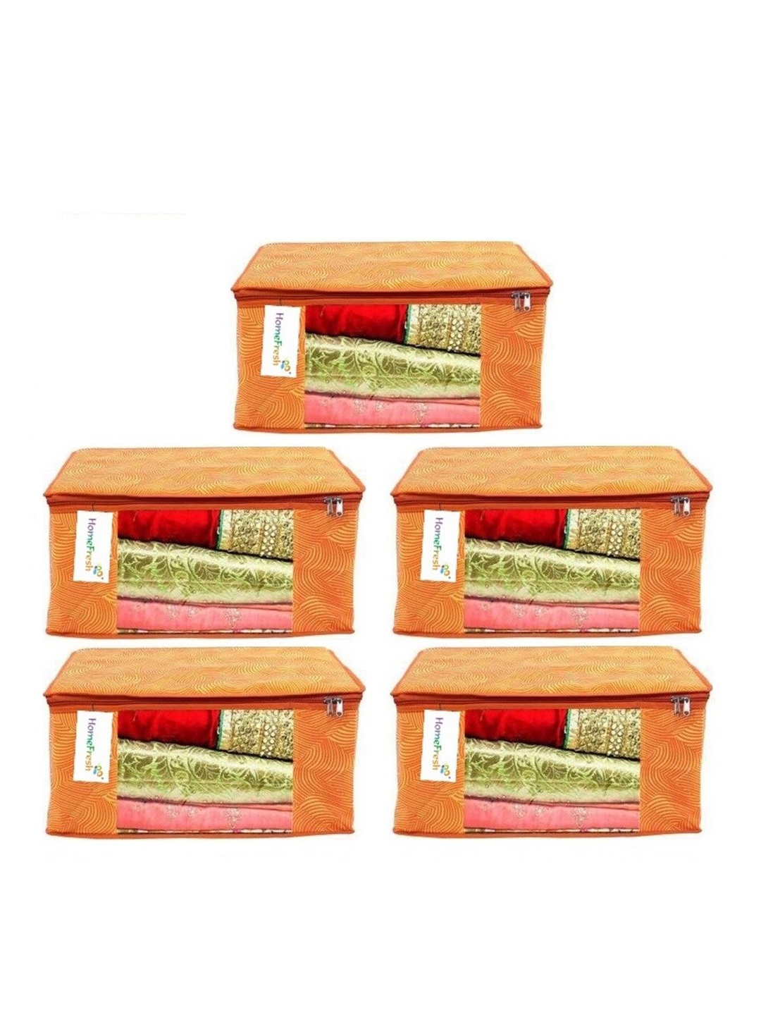 

Home Fresh Set Of 5 Orange Colored Printed Wardrobe Organisers