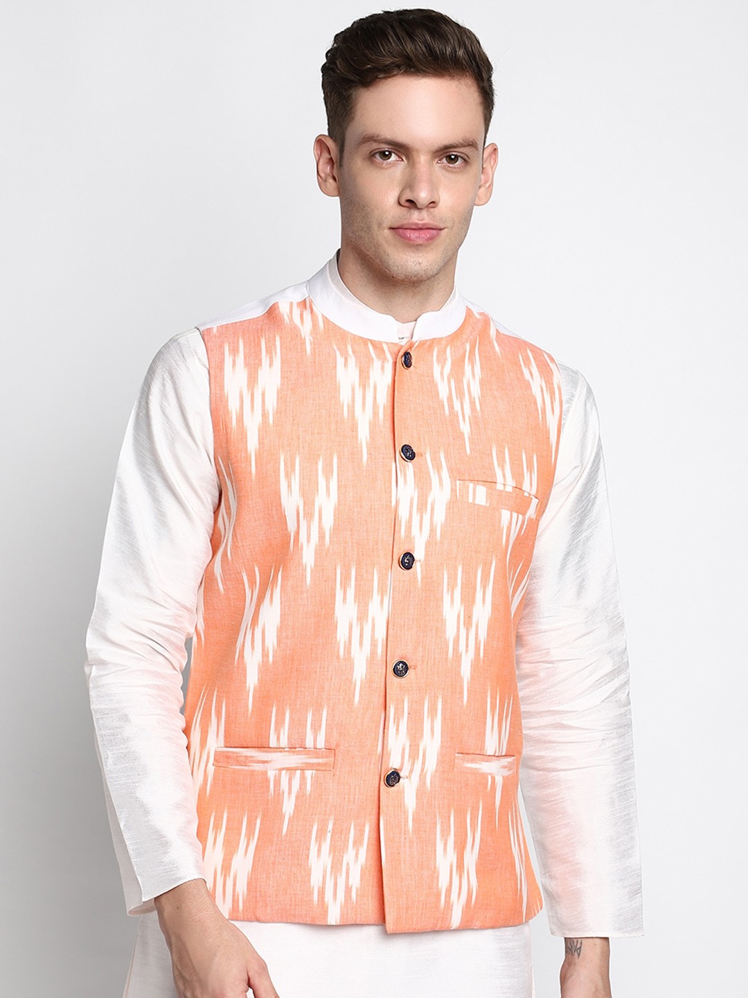 

DEVOILER Men Orange Kurti with Pyjamas