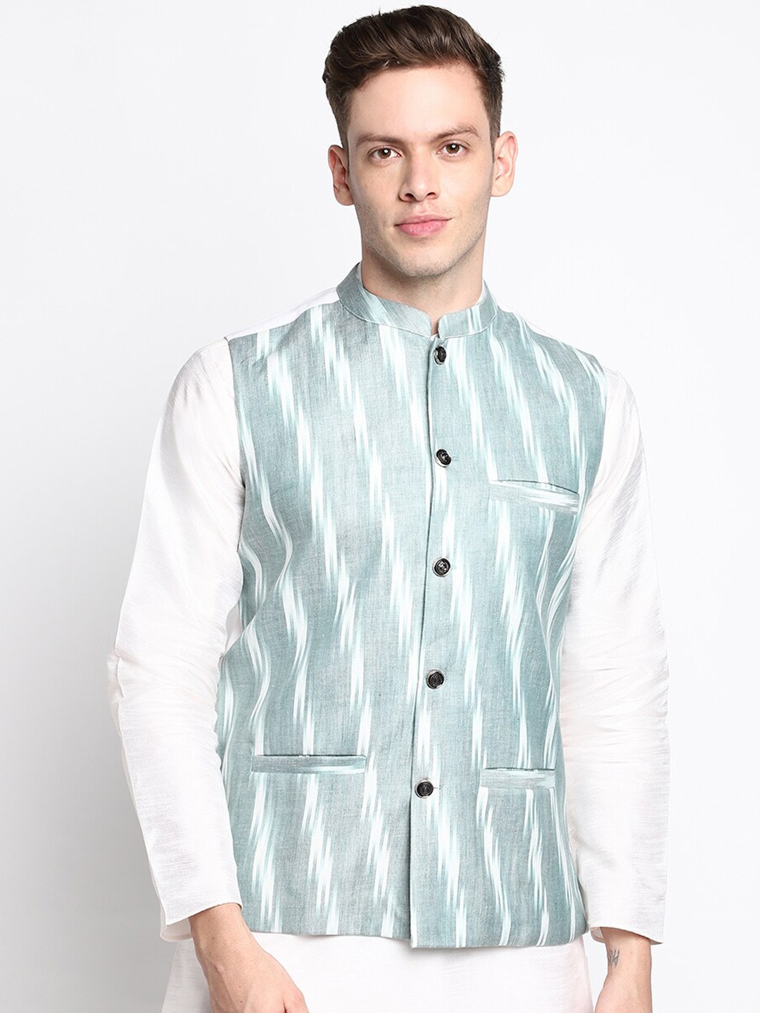 

DEVOILER Men Grey Kurta With Pyjamas And Nehru Jacket Set