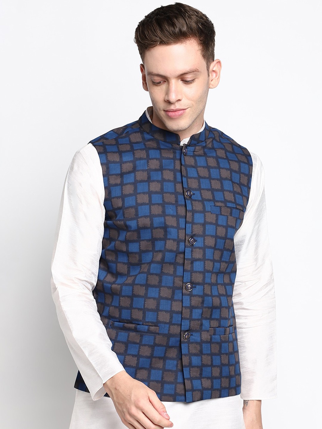 

DEVOILER Men Navy Blue Printed Kurta with Pyjamas