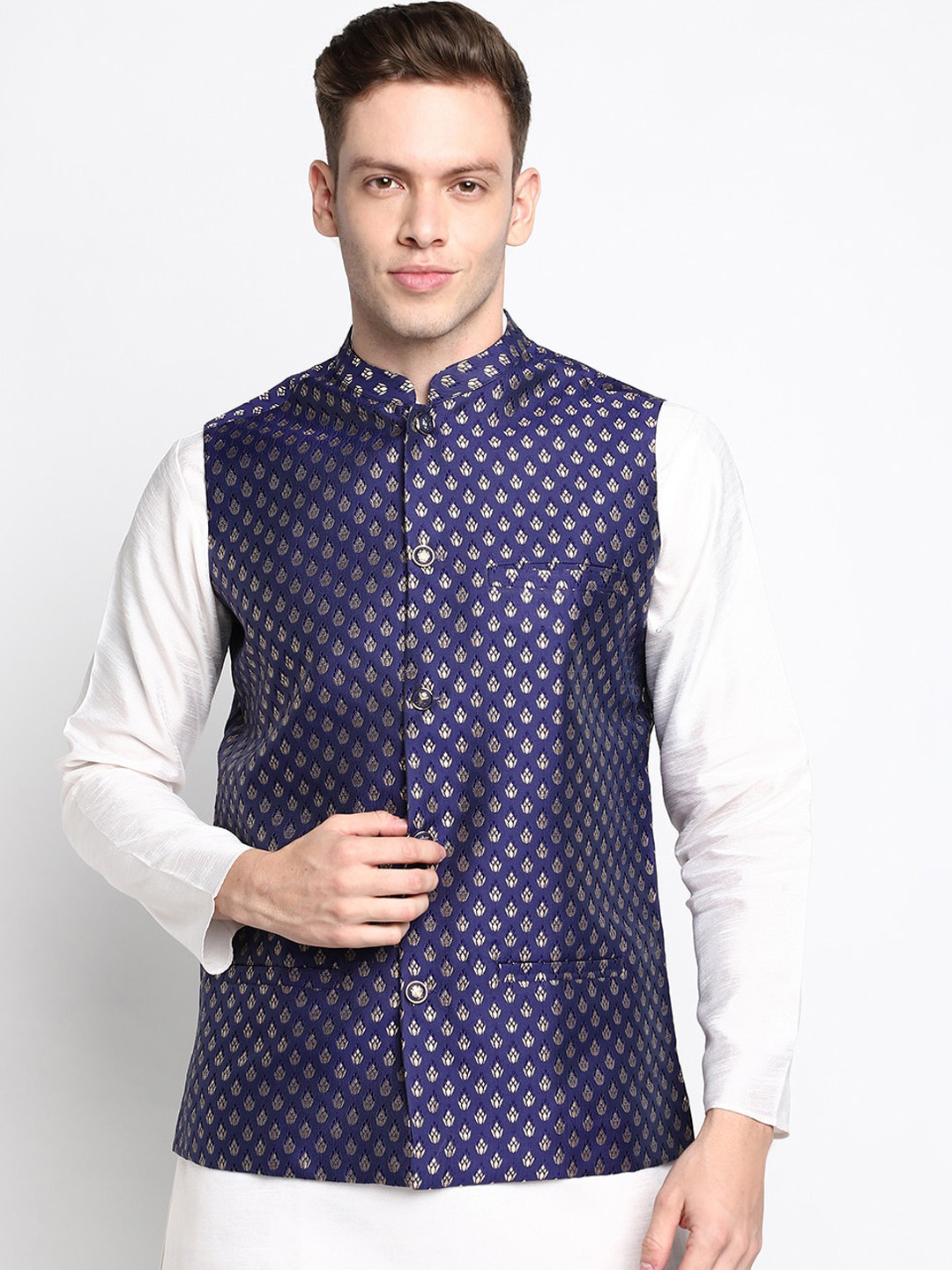 

DEVOILER Men Navy Blue Kurta with Pyjamas