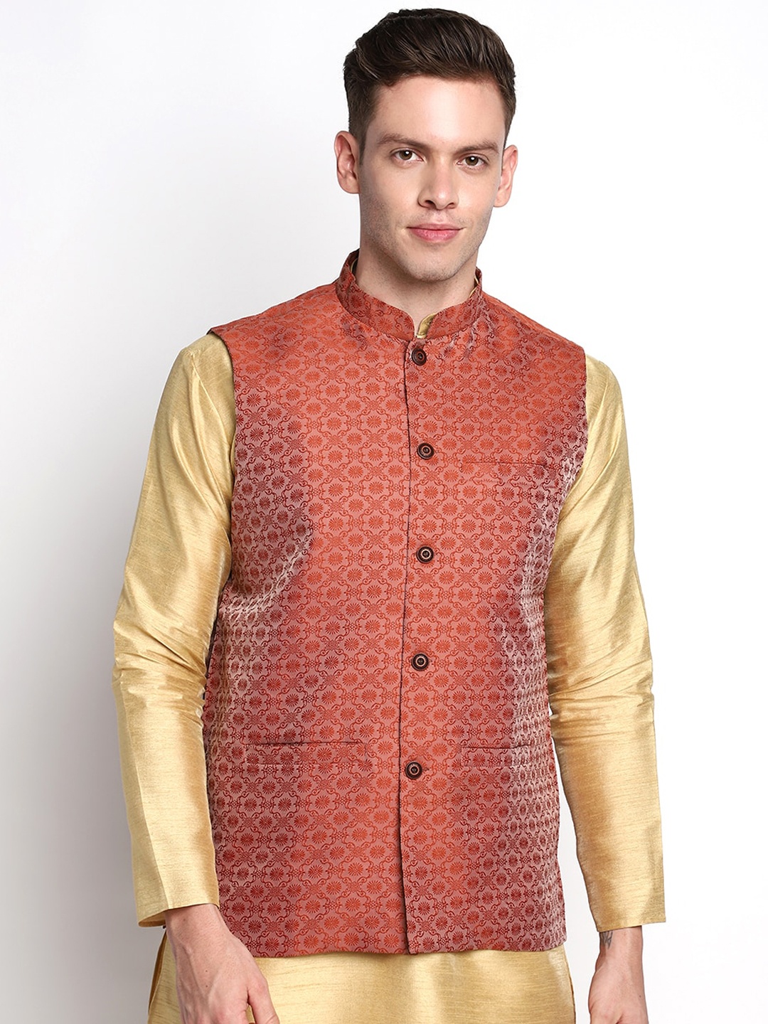 

DEVOILER Men Red Ethnic Motifs Kurta with Pyjamas