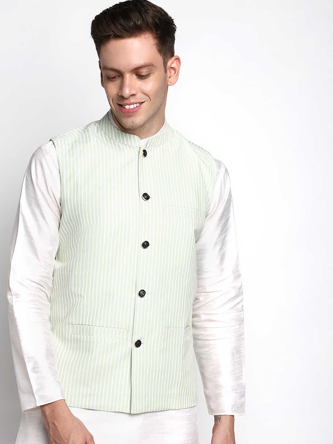 

DEVOILER Men Lime Green Layered Kurta with Pyjamas