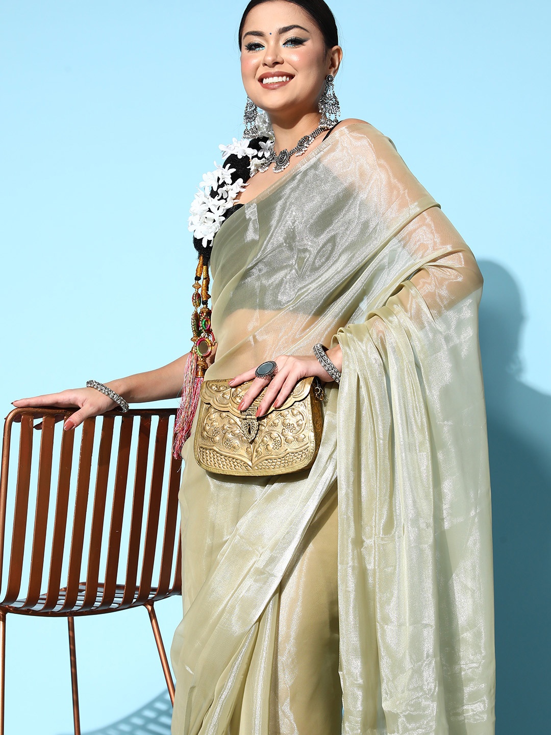 

Saree mall Solid Saree, Olive