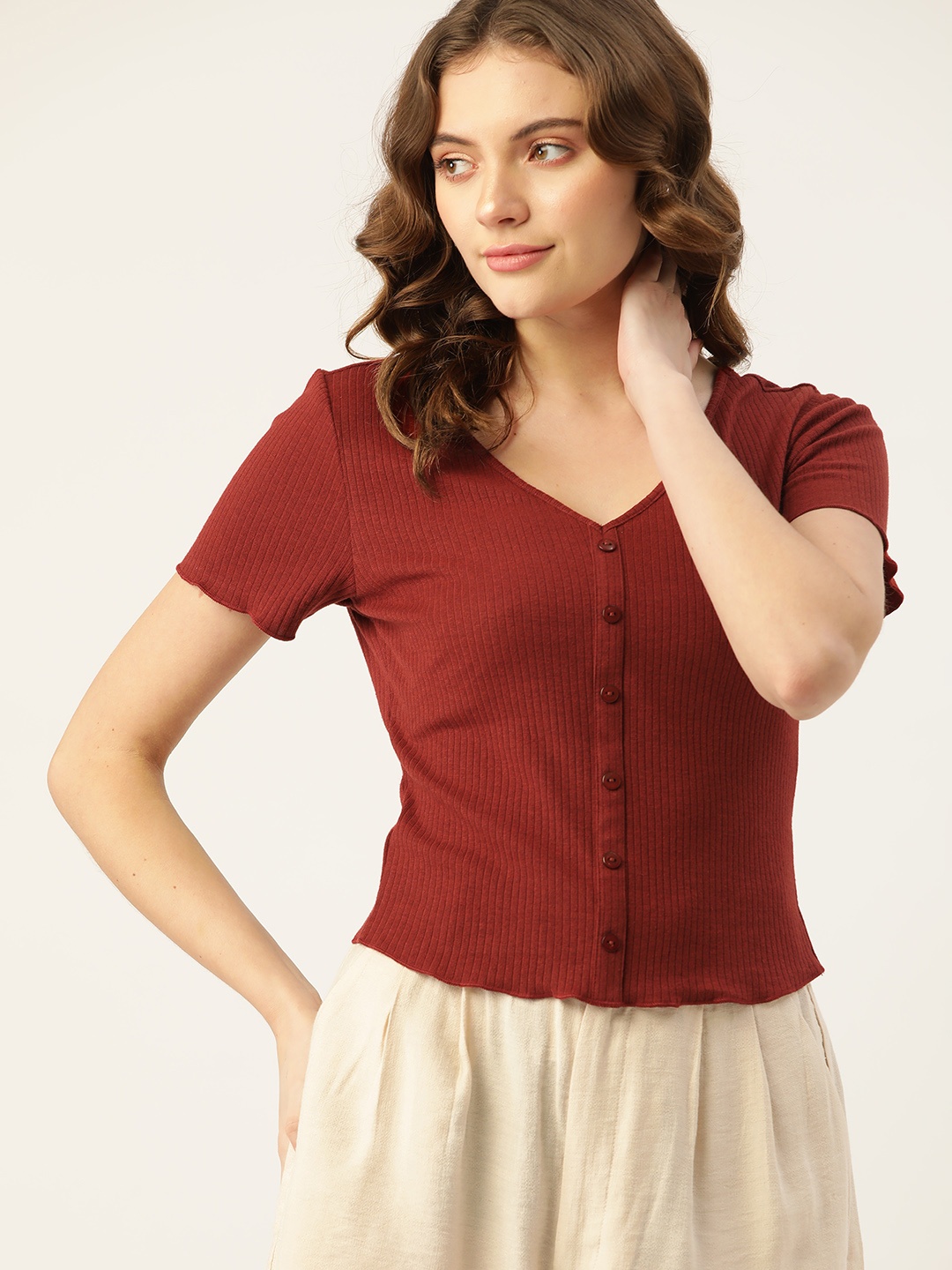 

DressBerry Red Ribbed Top, Rust