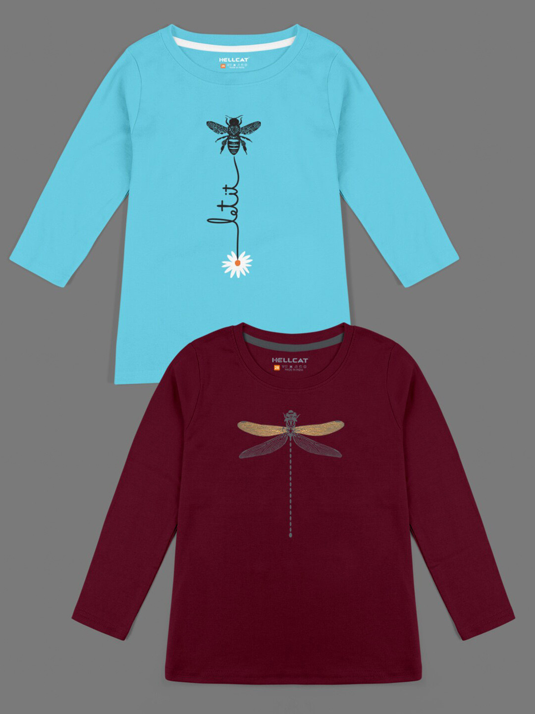 

HELLCAT Girls Maroon & Blue 2 Printed Bio Finish T-shirt