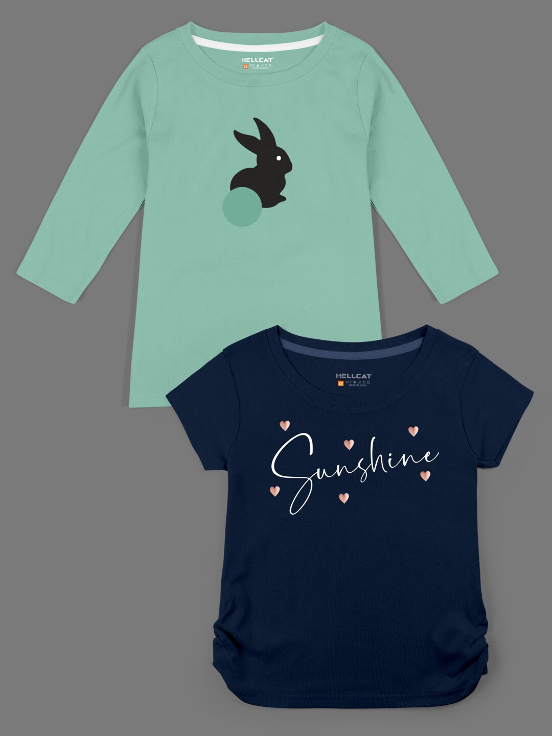 

HELLCAT Girls Green & Navy Blue Typography 2 Printed Bio Finish T-shirt