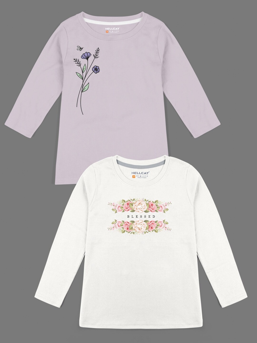 

HELLCAT Girls Lavender Typography 2 Printed Bio Finish Applique T-shirt