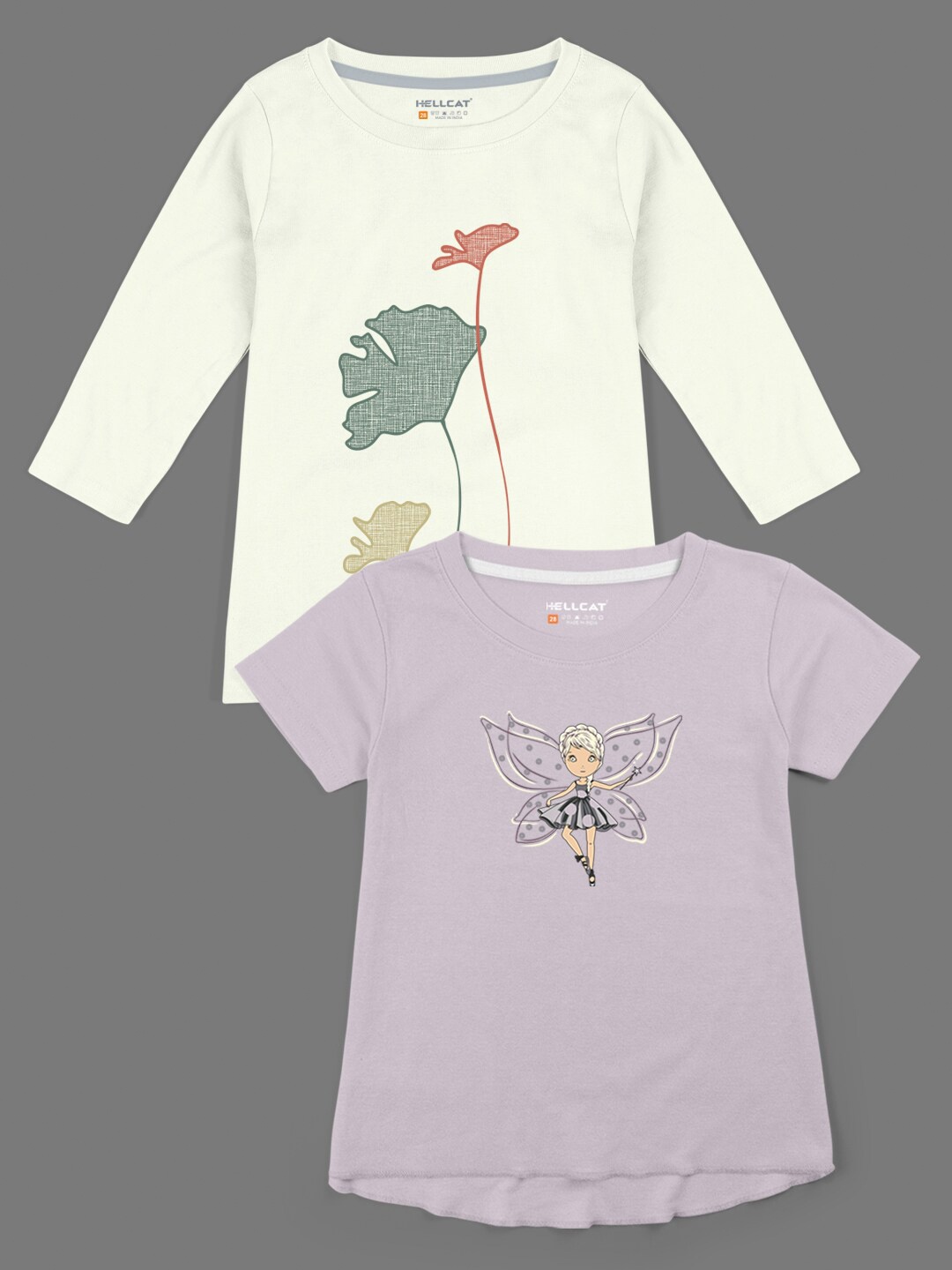 

HELLCAT Girls Lavender 2 Printed Bio Finish Raw Edge T-shirt