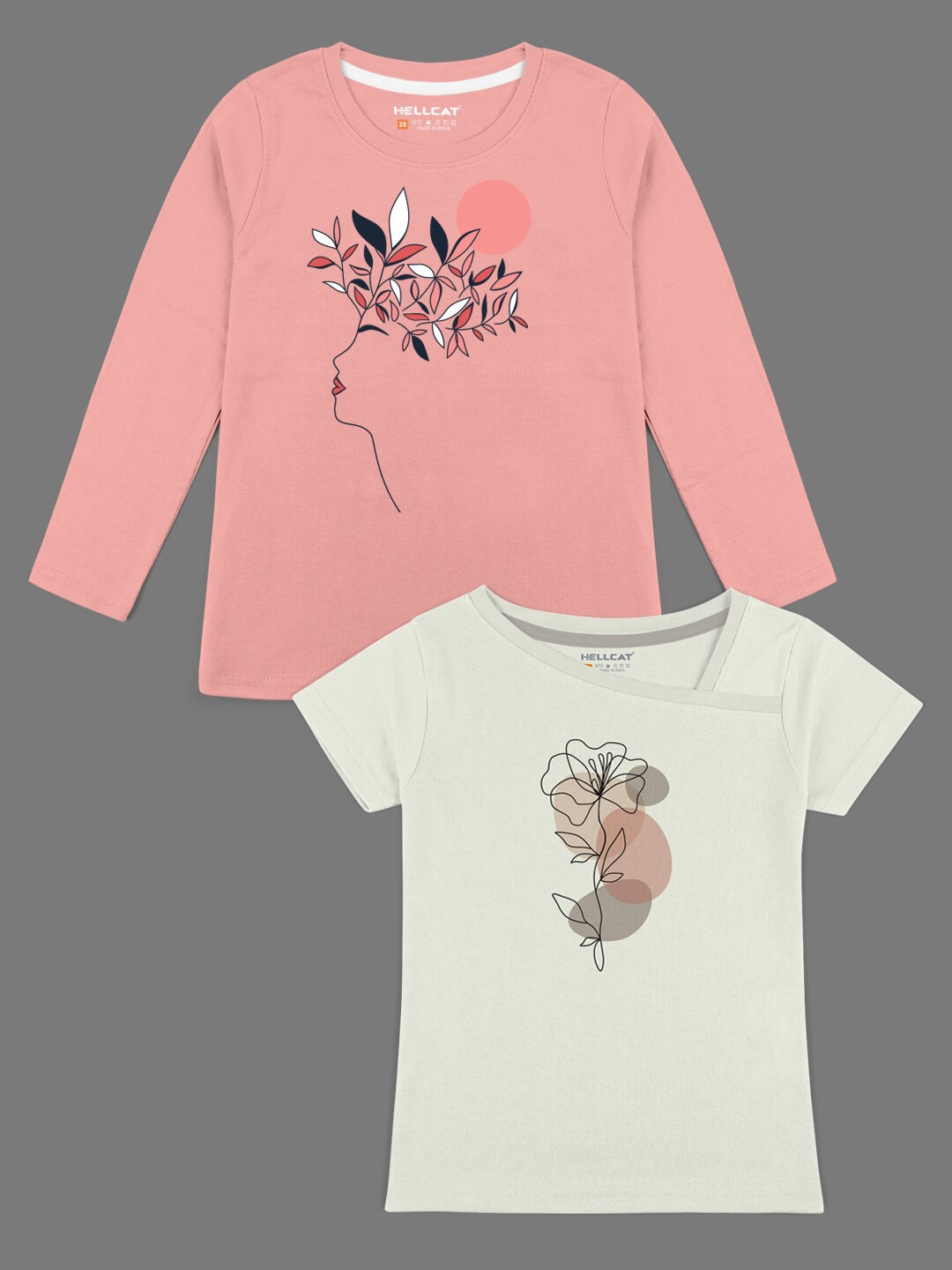 

HELLCAT Girls Off White & Pink Pack Of 2 Printed Bio Finish T-shirt