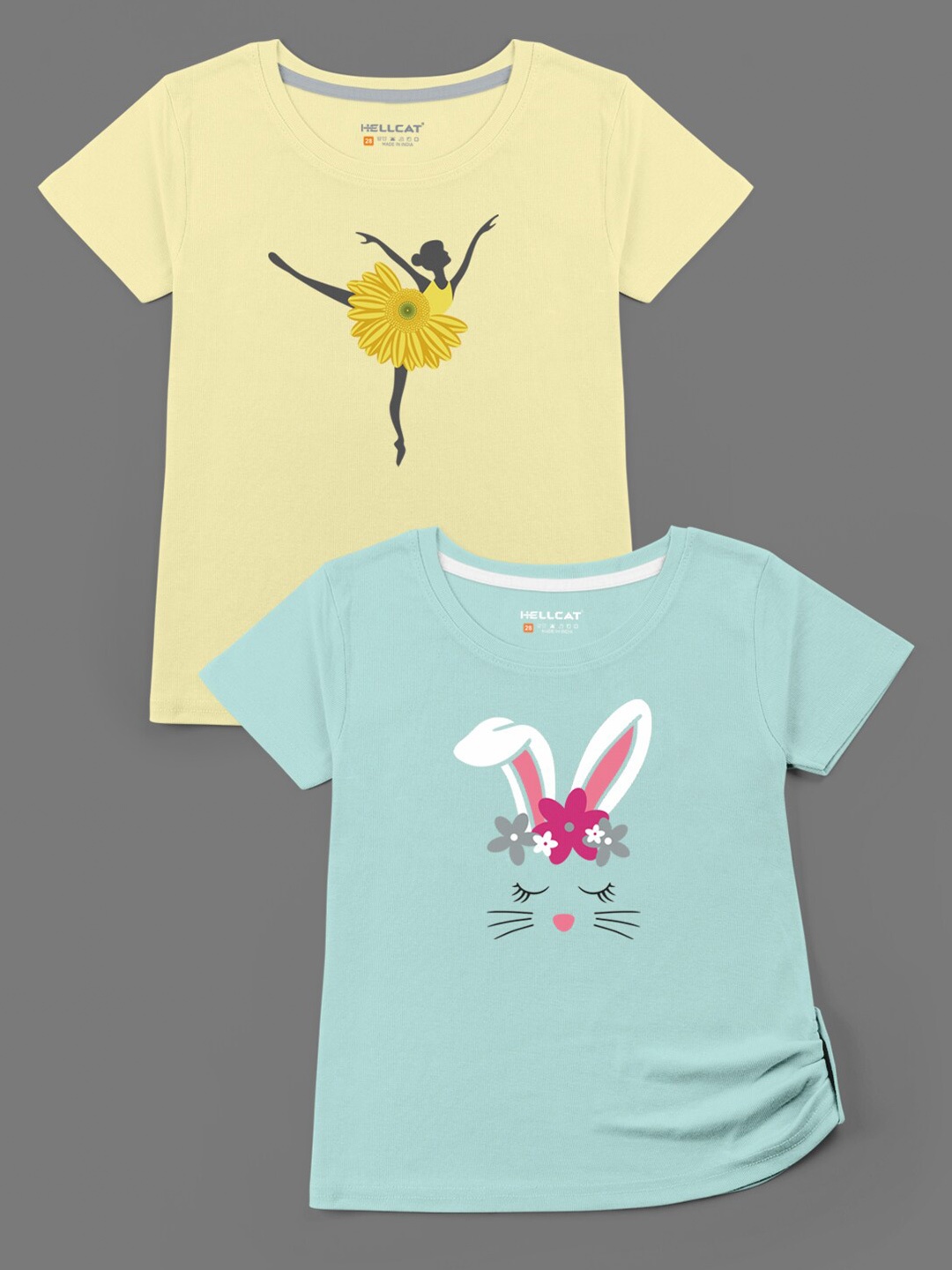 

HELLCAT Girls Green & Yellow 2 Printed Bio Finish T-shirt