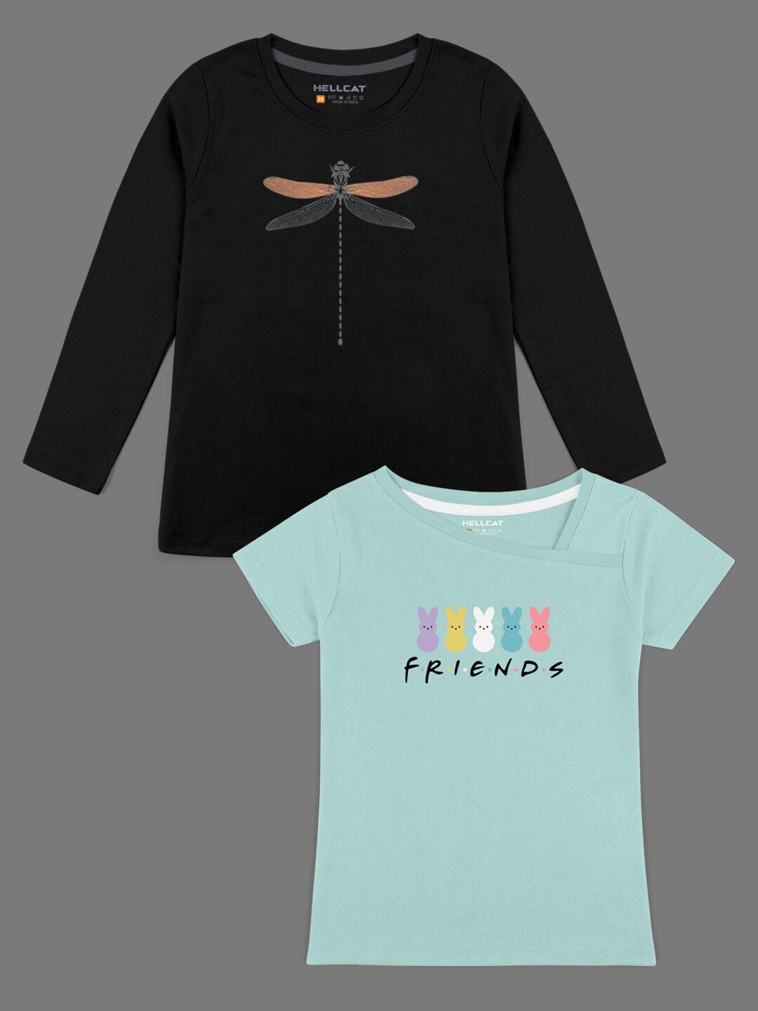 

HELLCAT Girls Pack of 2 Black Typography Printed Bio Finish T-shirt