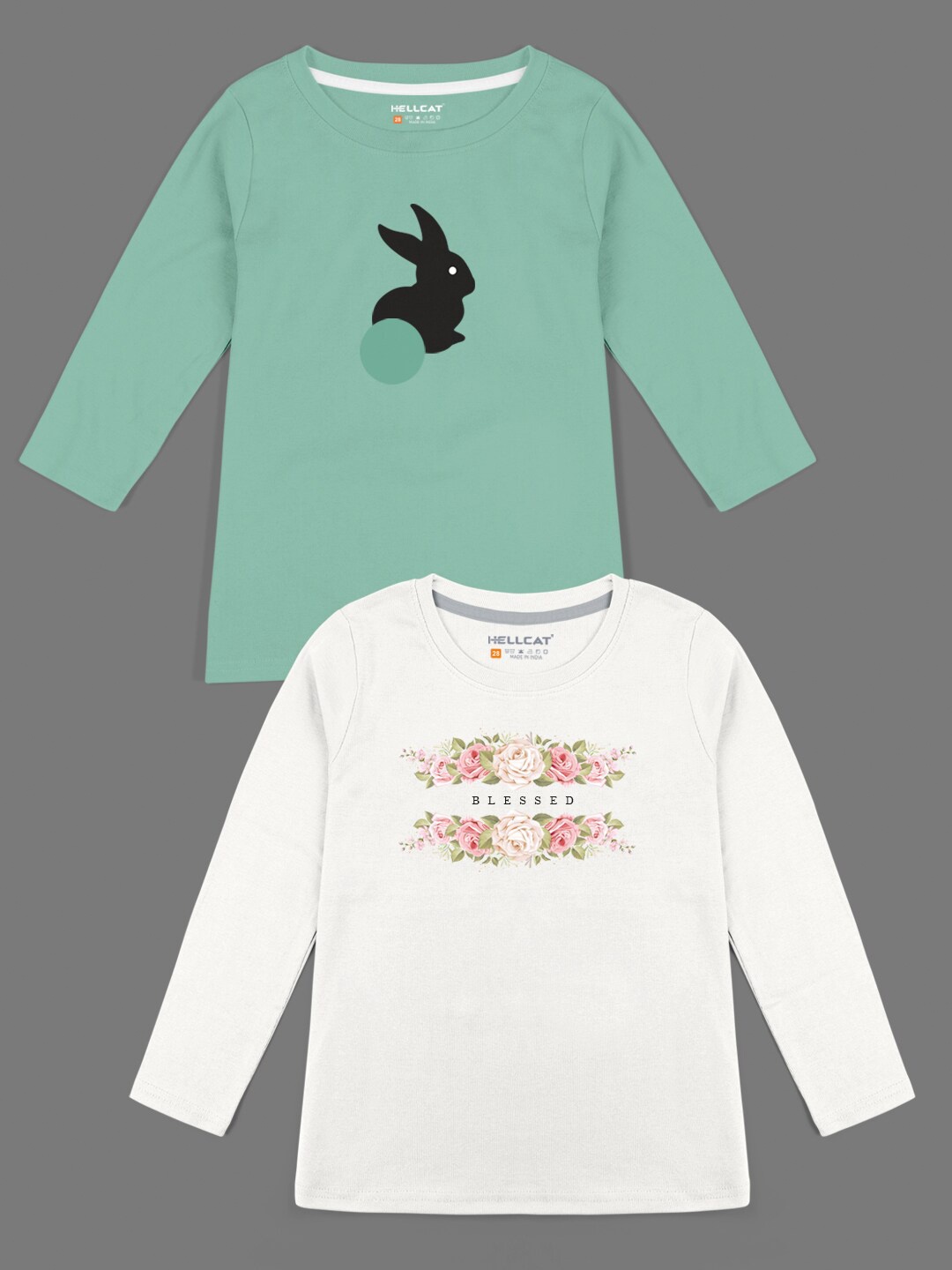 

HELLCAT Girls Green & White Pack Of 2 Printed T-shirt