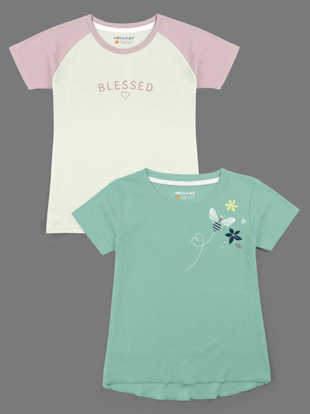 

HELLCAT Girls Green Typography 2 Printed Bio Finish Applique T-shirt