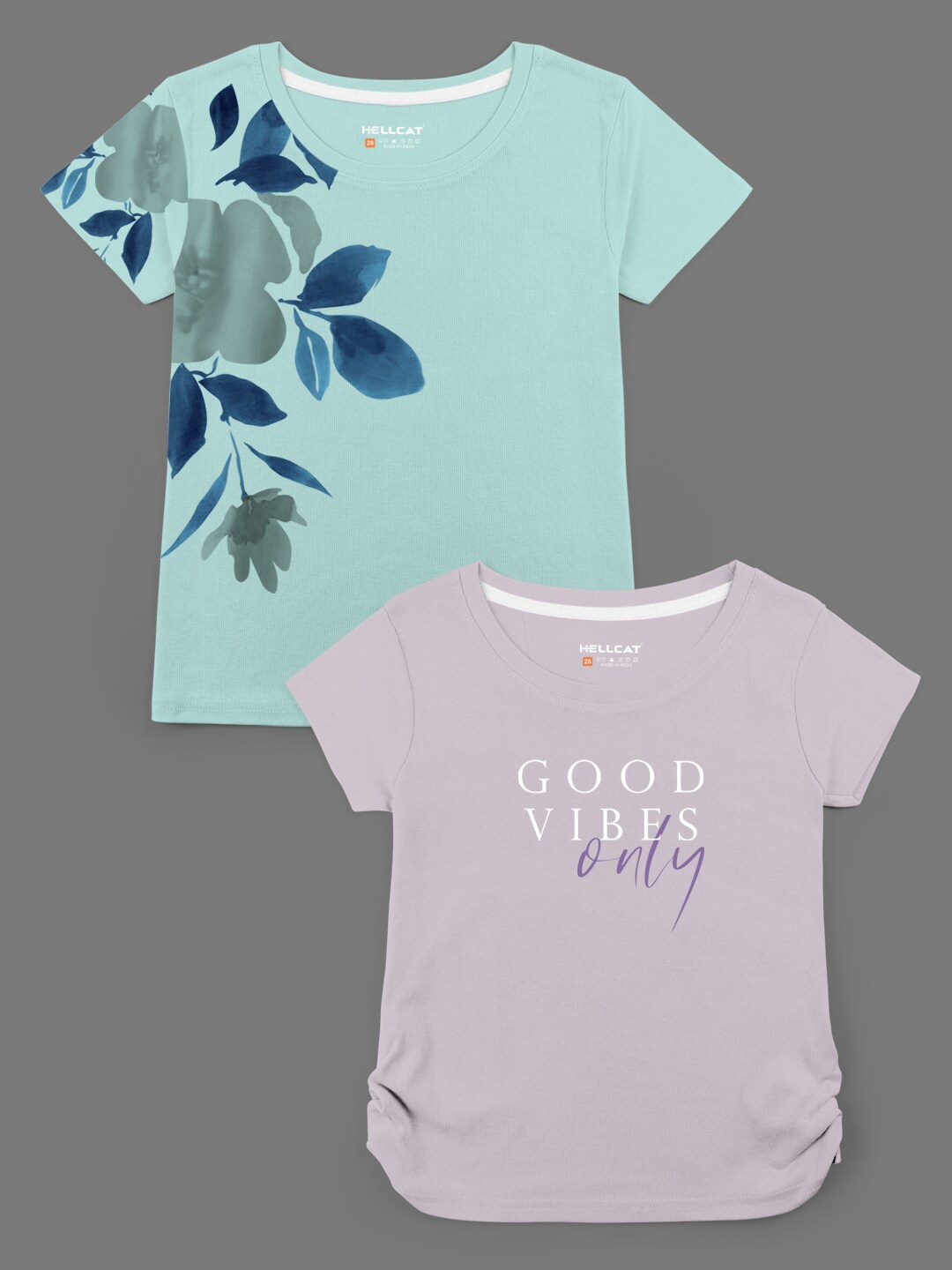 

HELLCAT Girls Lavender & Sea Green Typography 2 Printed Bio Finish T-shirt