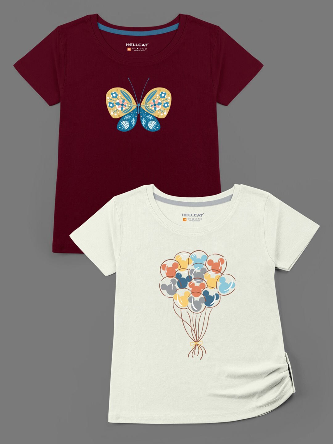 

HELLCAT Girls Maroon & White Typography Pack of 2 Printed Bio Finish T-shirt
