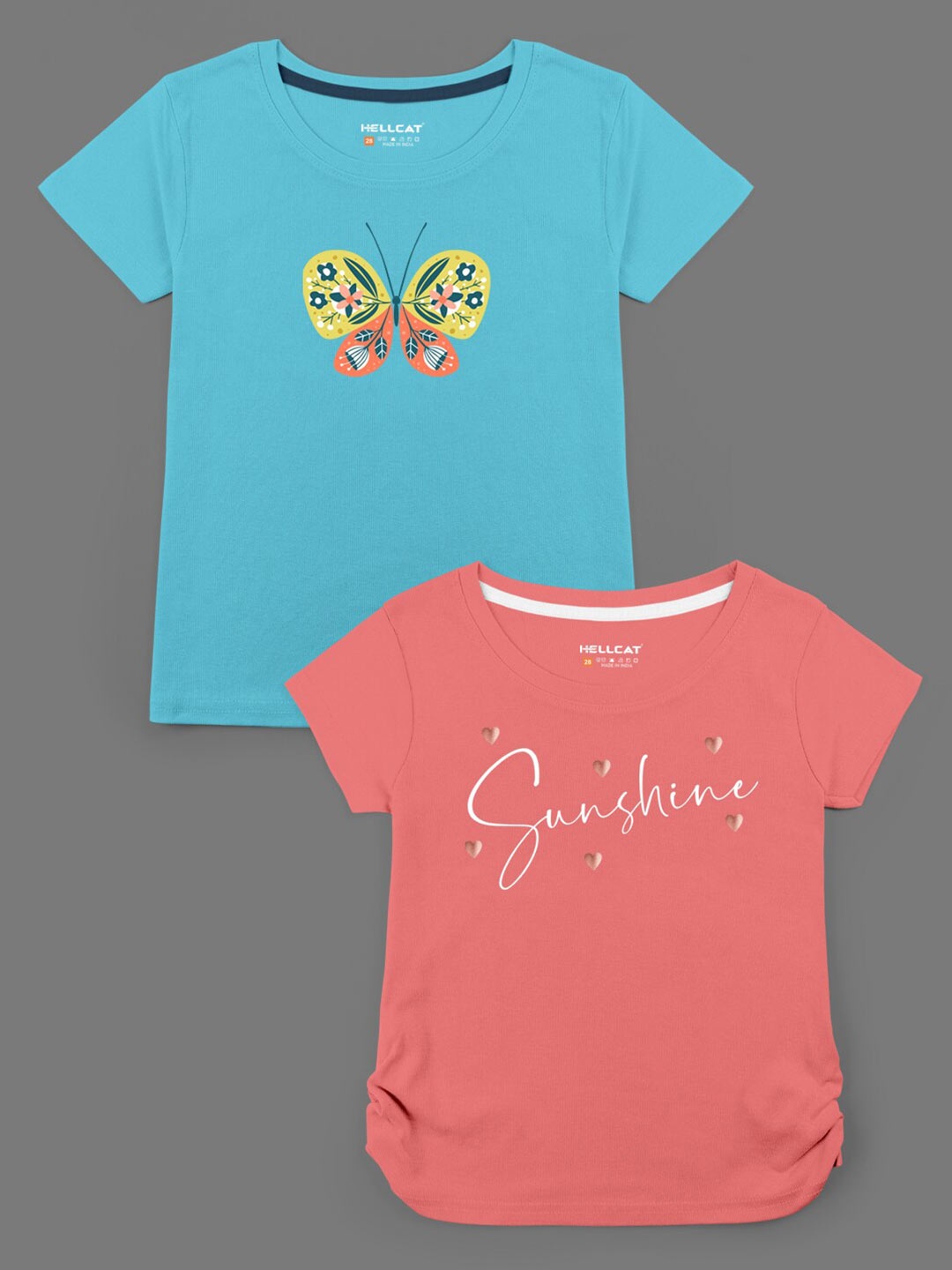 

HELLCAT Girls Coral Typography 2 Printed Bio Finish Applique T-shirt
