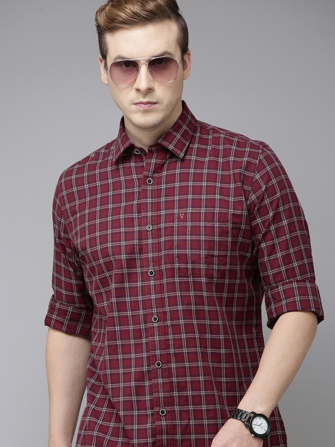 

Van Heusen Sport Men Pure Cotton Slim Fit Tartan Checked Casual Shirt, Rust