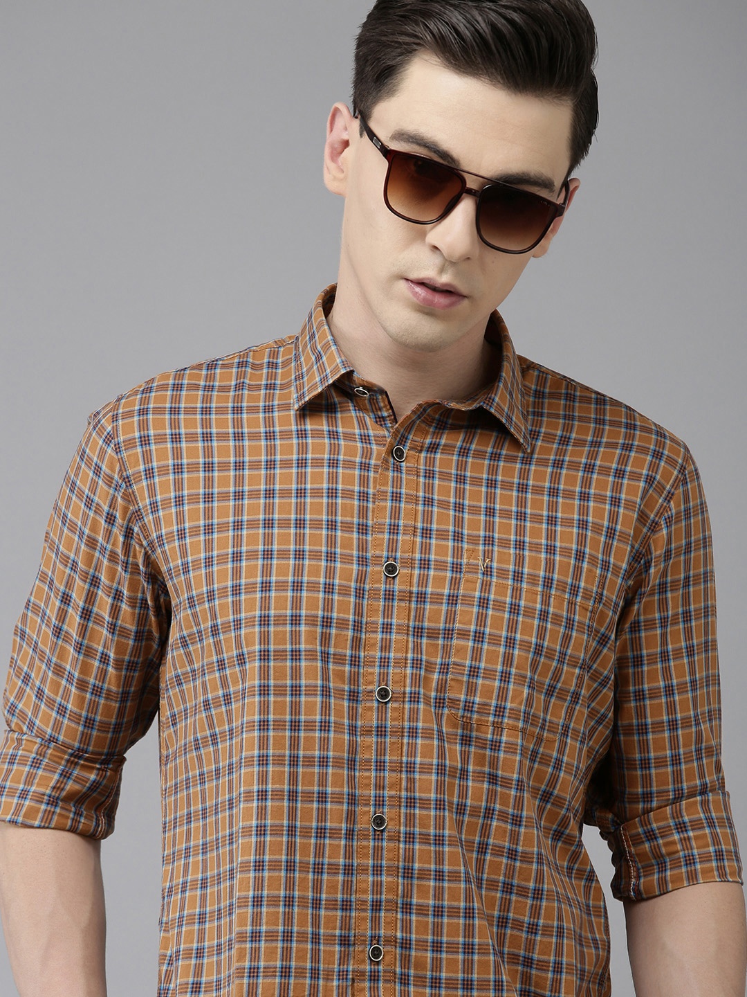 

Van Heusen Sport Men Slim Fit Checked Pure Cotton Casual Shirt, Rust