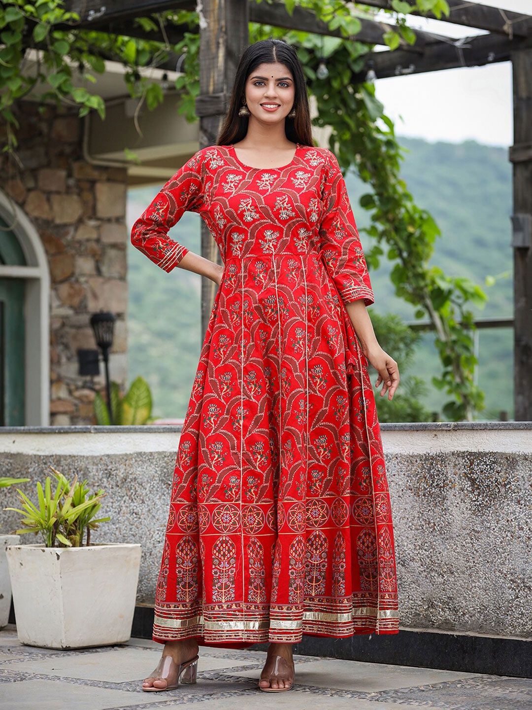 

KAAJH Red Floral Ethnic Maxi Dress
