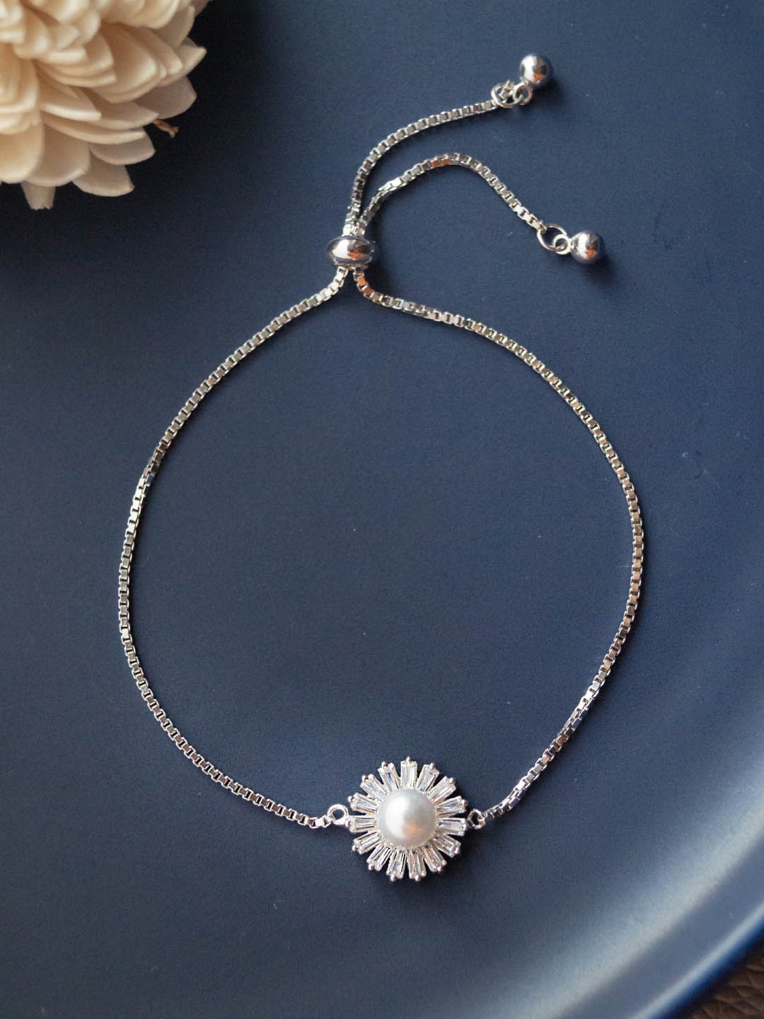 

Mannash Pearl Baguette Rays 925 Sterling Silver Pull Chain Bracelet