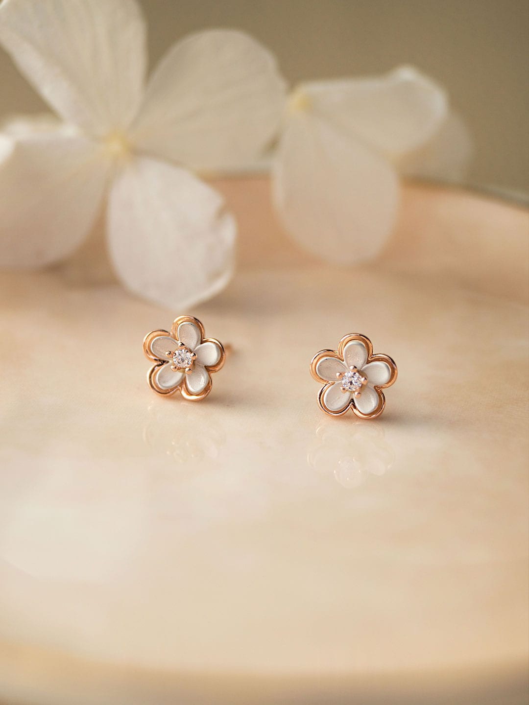 

MANNASH Rose Gold Plated 925 Sterling Silver Floral Studs Earrings