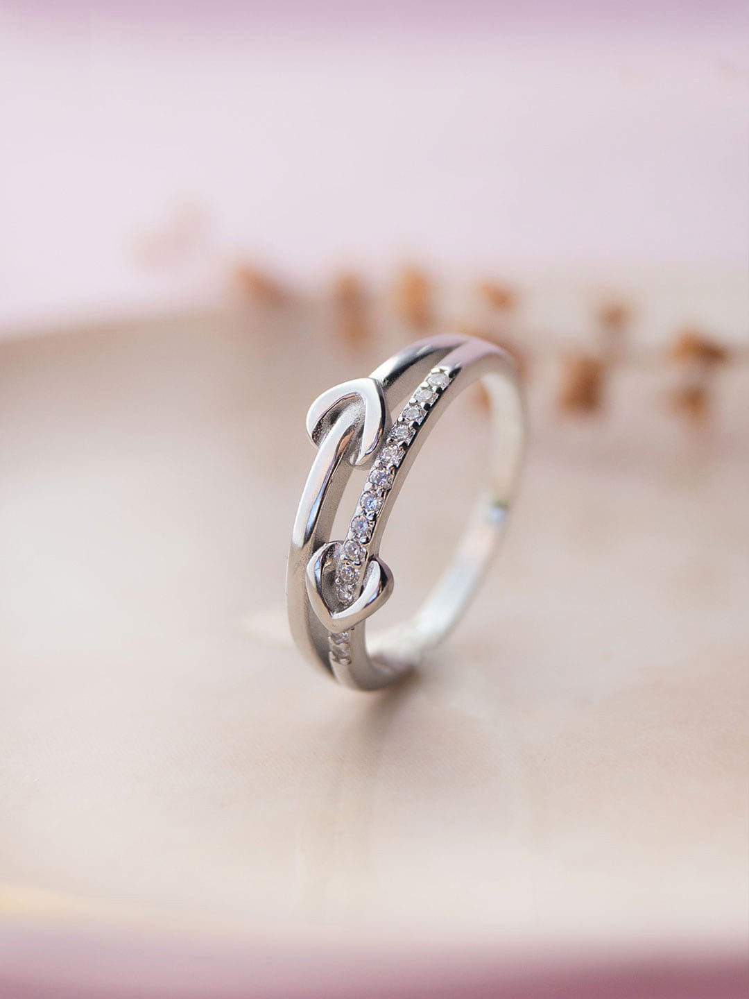 

MANNASH 925 Sterling Silver Rhodium-Plated CZ Studded Finger Ring