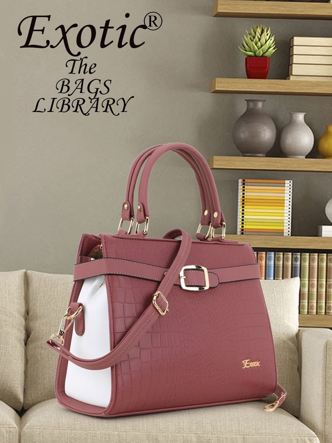

Exotic Women Pink PU Structured Handheld Bag
